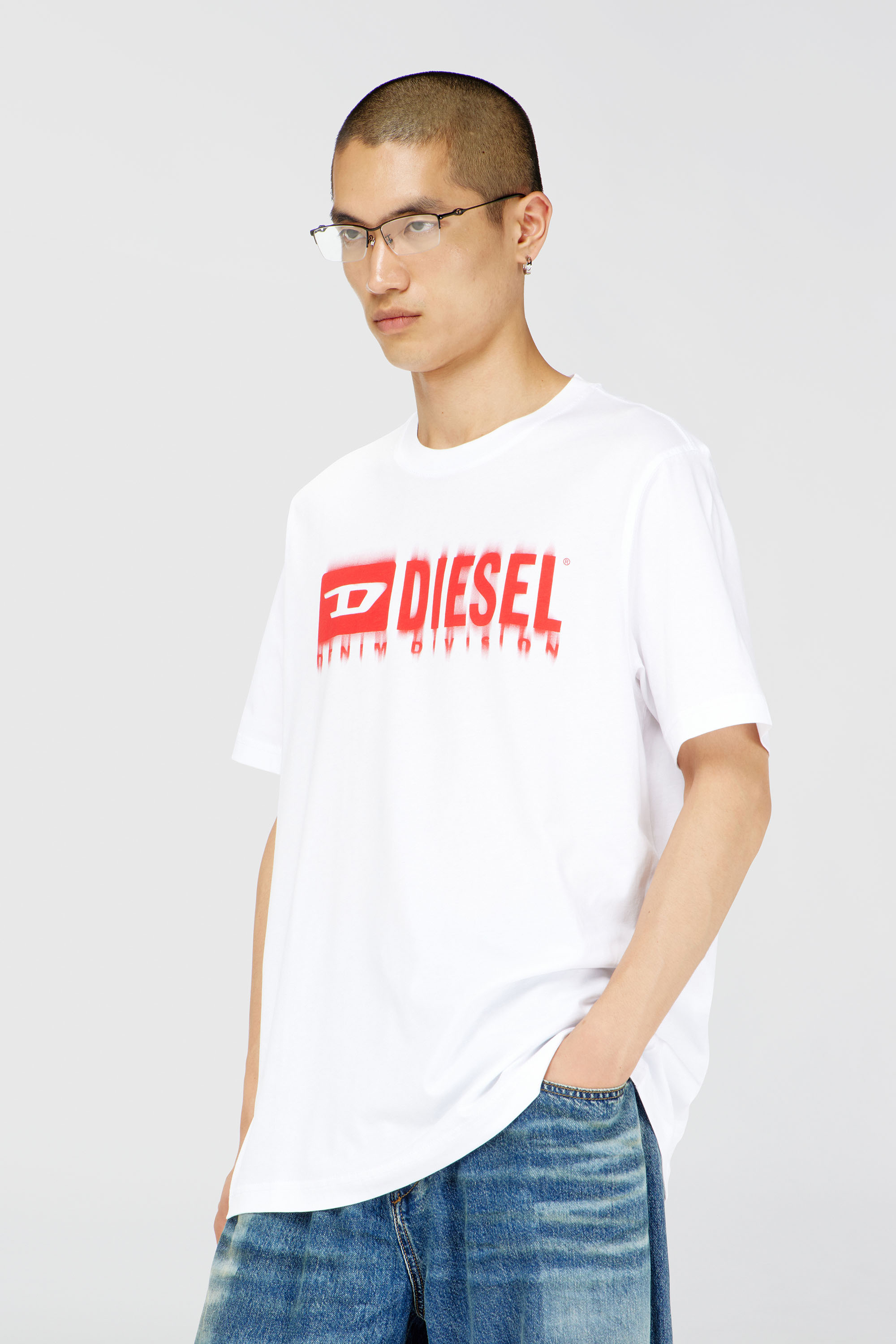 Diesel - T-shirt with blurry Diesel logo - T-Shirts - Man - White
