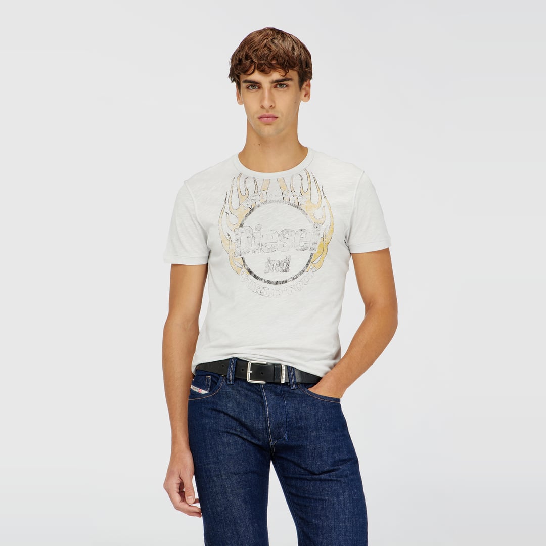 Diesel - T-shirt in slub-jersey with crack print - T-Shirts - Man - White