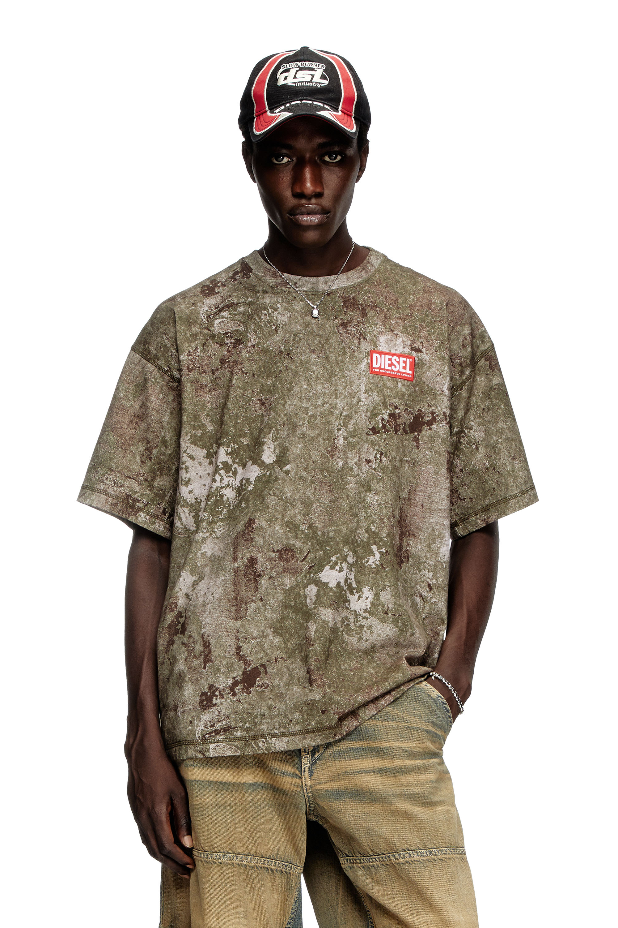 Diesel - Marble-effect burnout T-shirt - T-Shirts - Man - Green