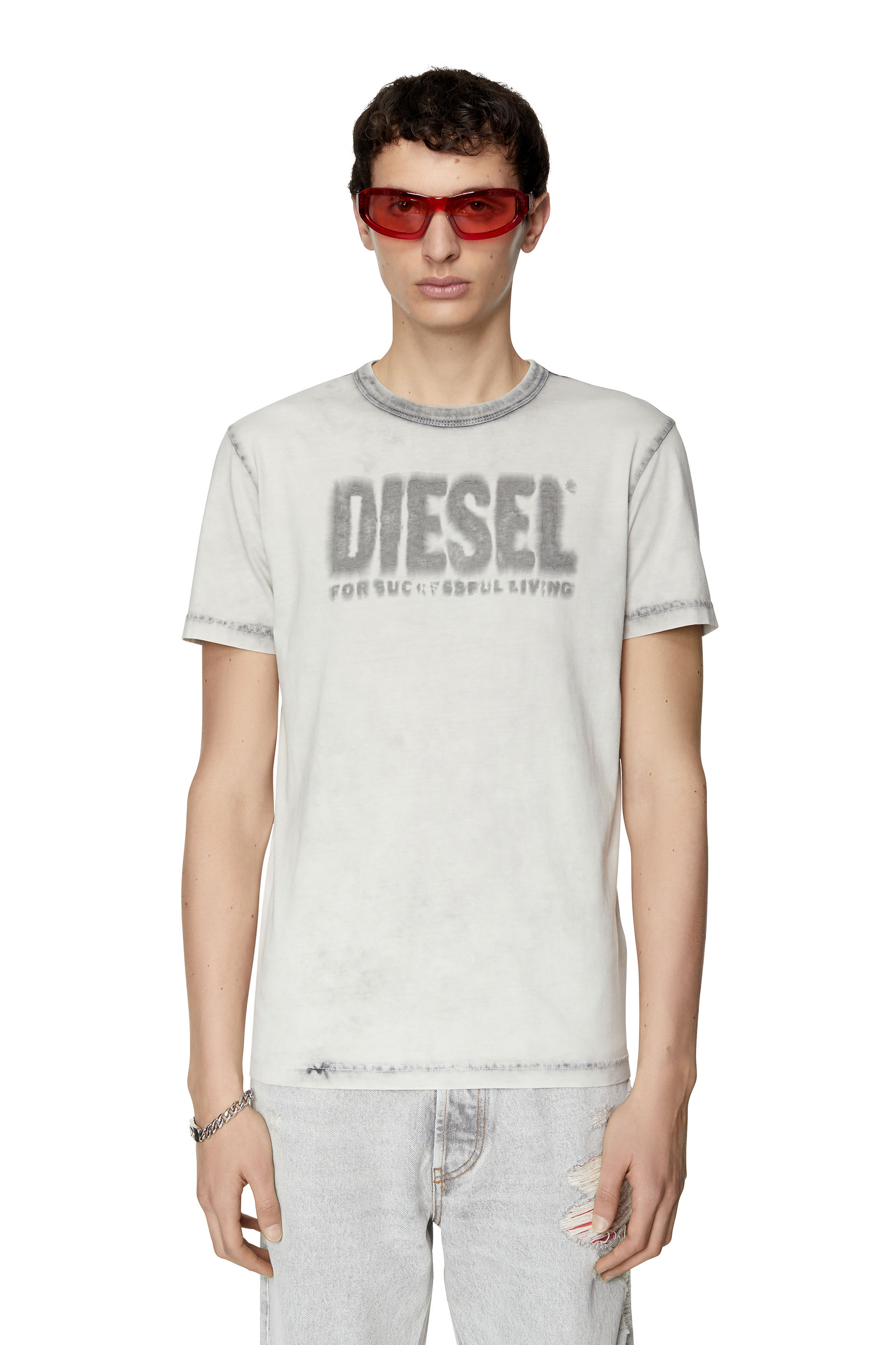 Diesel - T-shirt with faded logo - T-Shirts - Man - Black