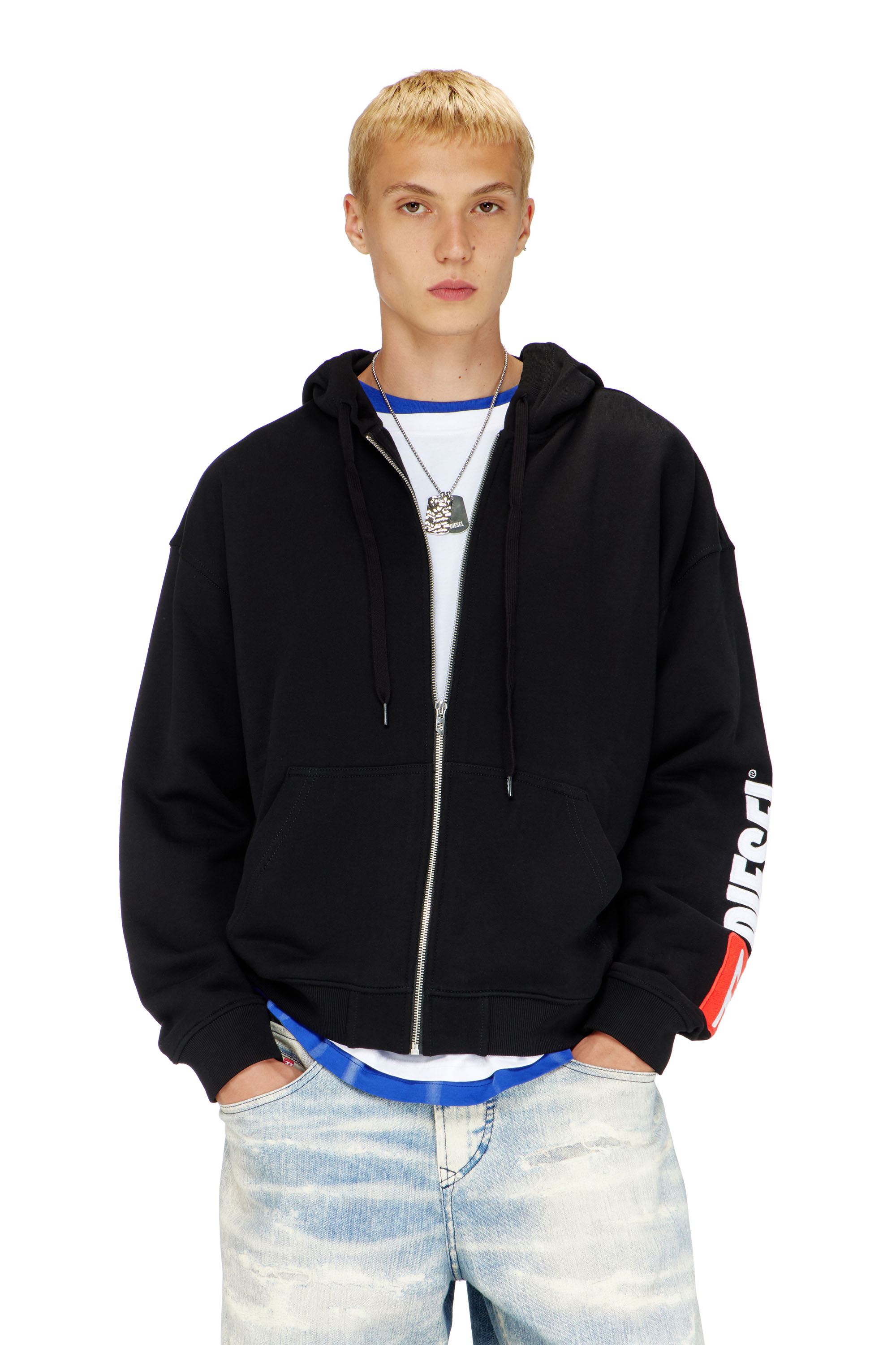 Diesel - Hoodie with logo patch embroidery - Sweaters - Man - Black