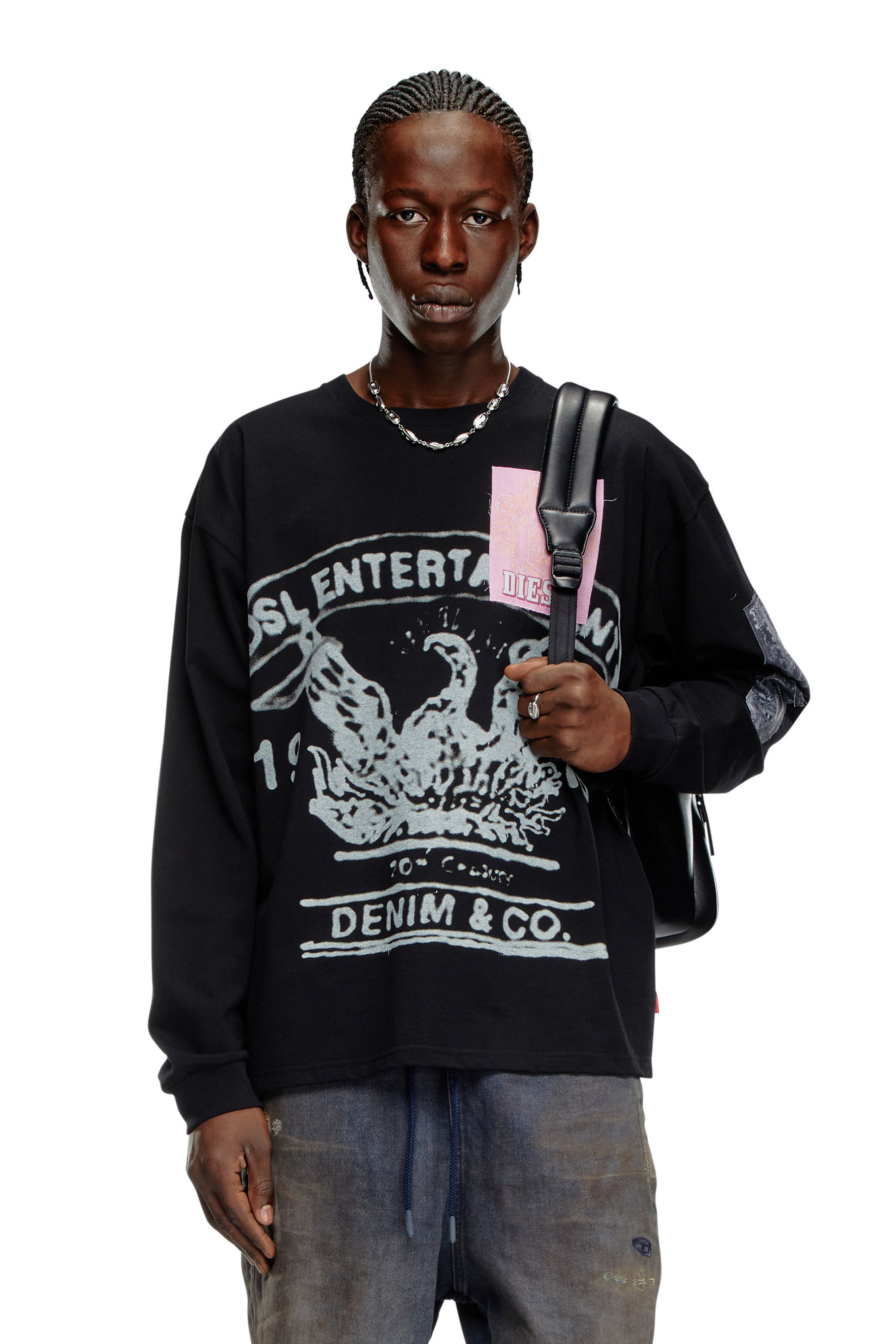 Diesel - Camiseta de manga larga con parches estampados - Camisetas - Hombre - Negro