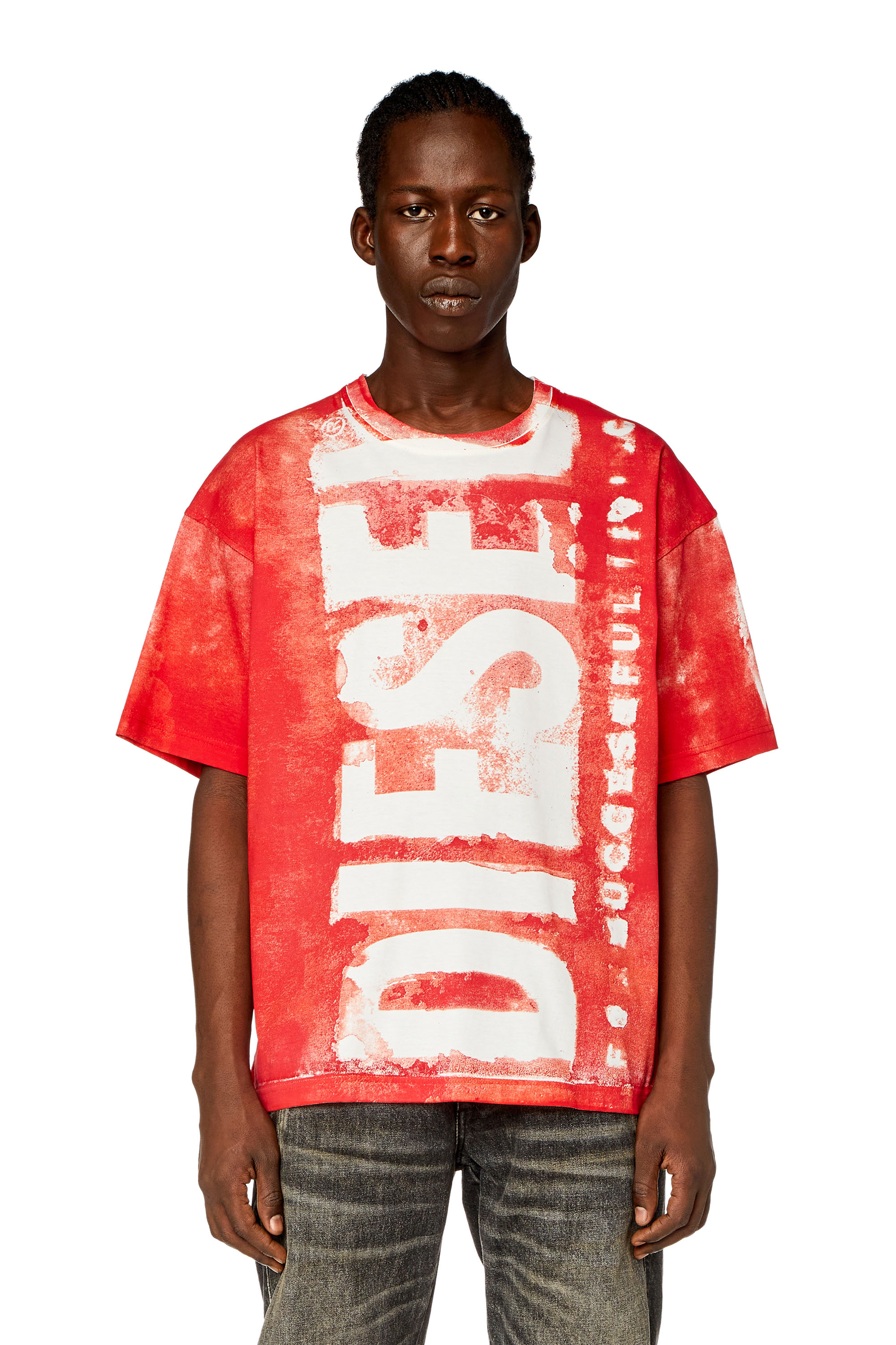 Shop Diesel T-shirt With Maxi Bleeding Logos In Red