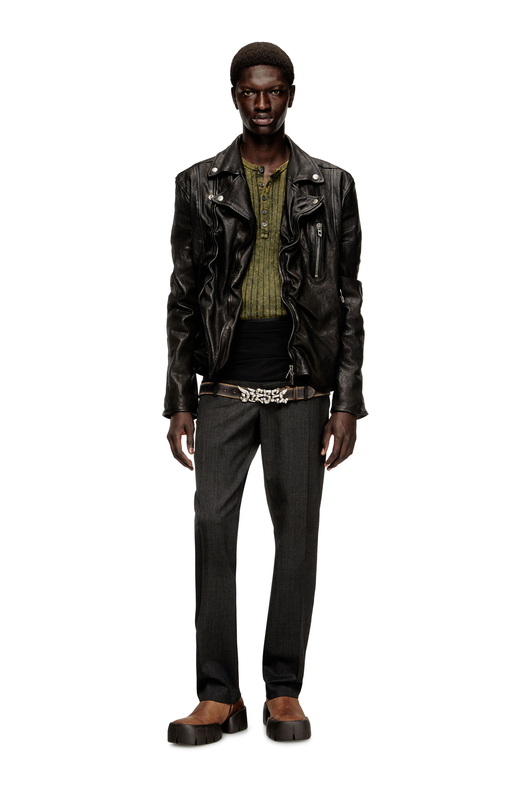 Diesel - T-ALLY, Man's Henley top in treated wide-rib jersey in Green - 2