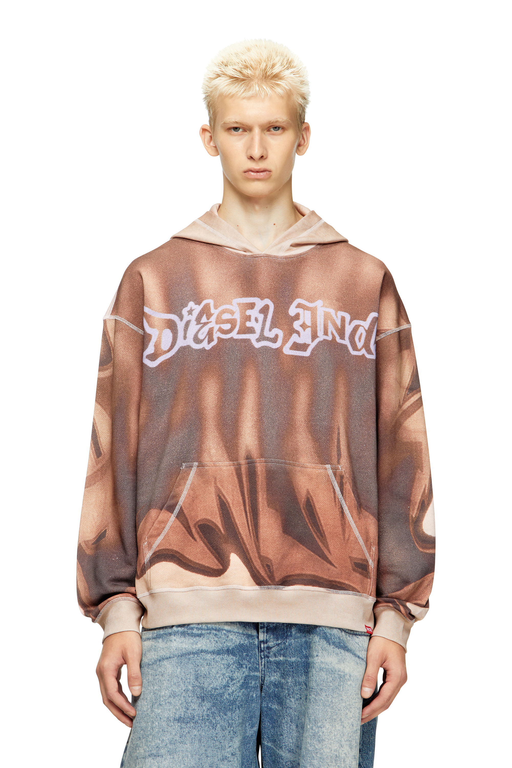 Diesel Hoodie With Graffiti Print In Gold