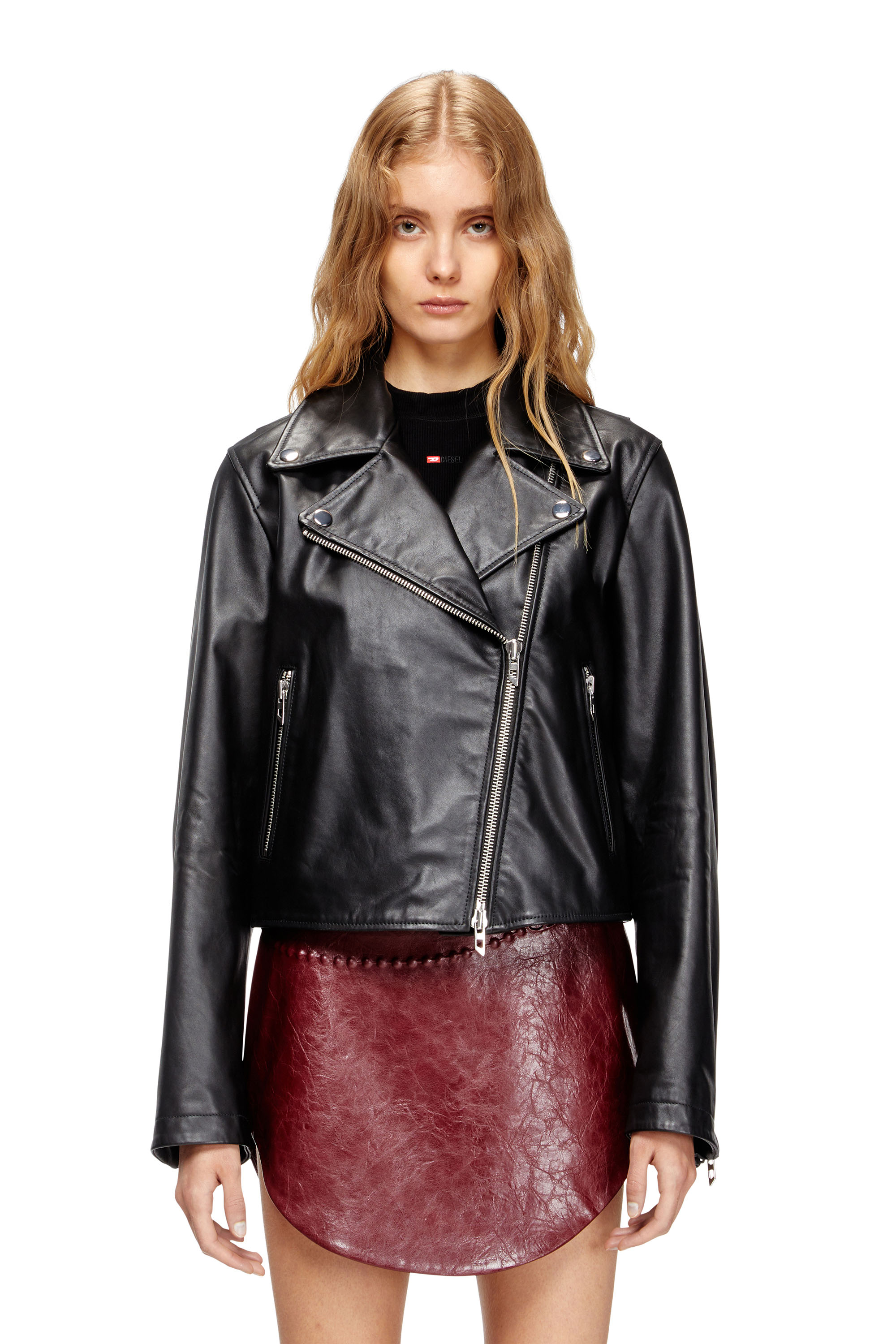 Diesel Mulher Preto - Biker Jacket In Waxed Leather - Leather Jackets - Woman Tamanho 38
