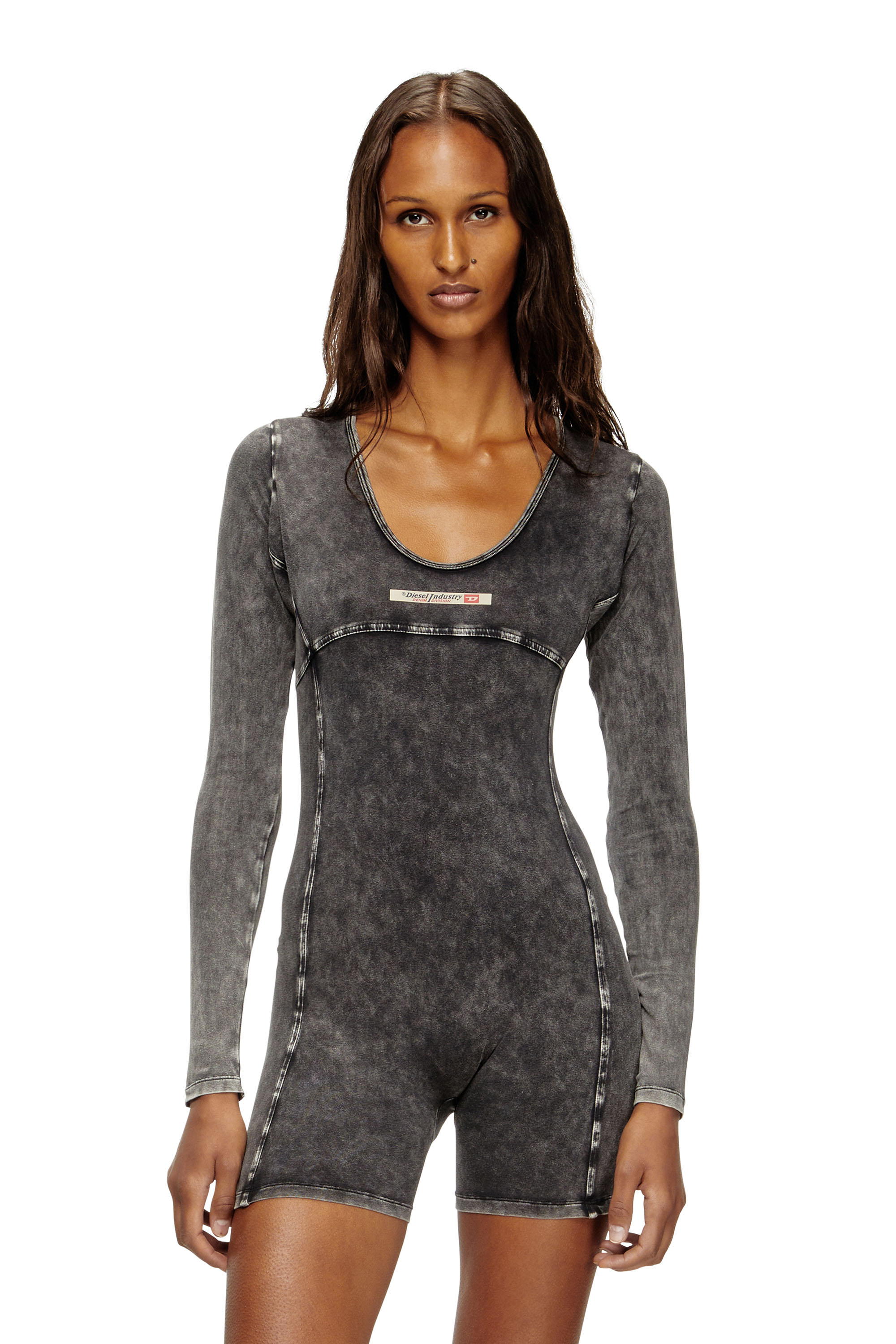 Diesel - KARIM-DNM, Woman's Playsuit in denim-effect jersey in Black - 1