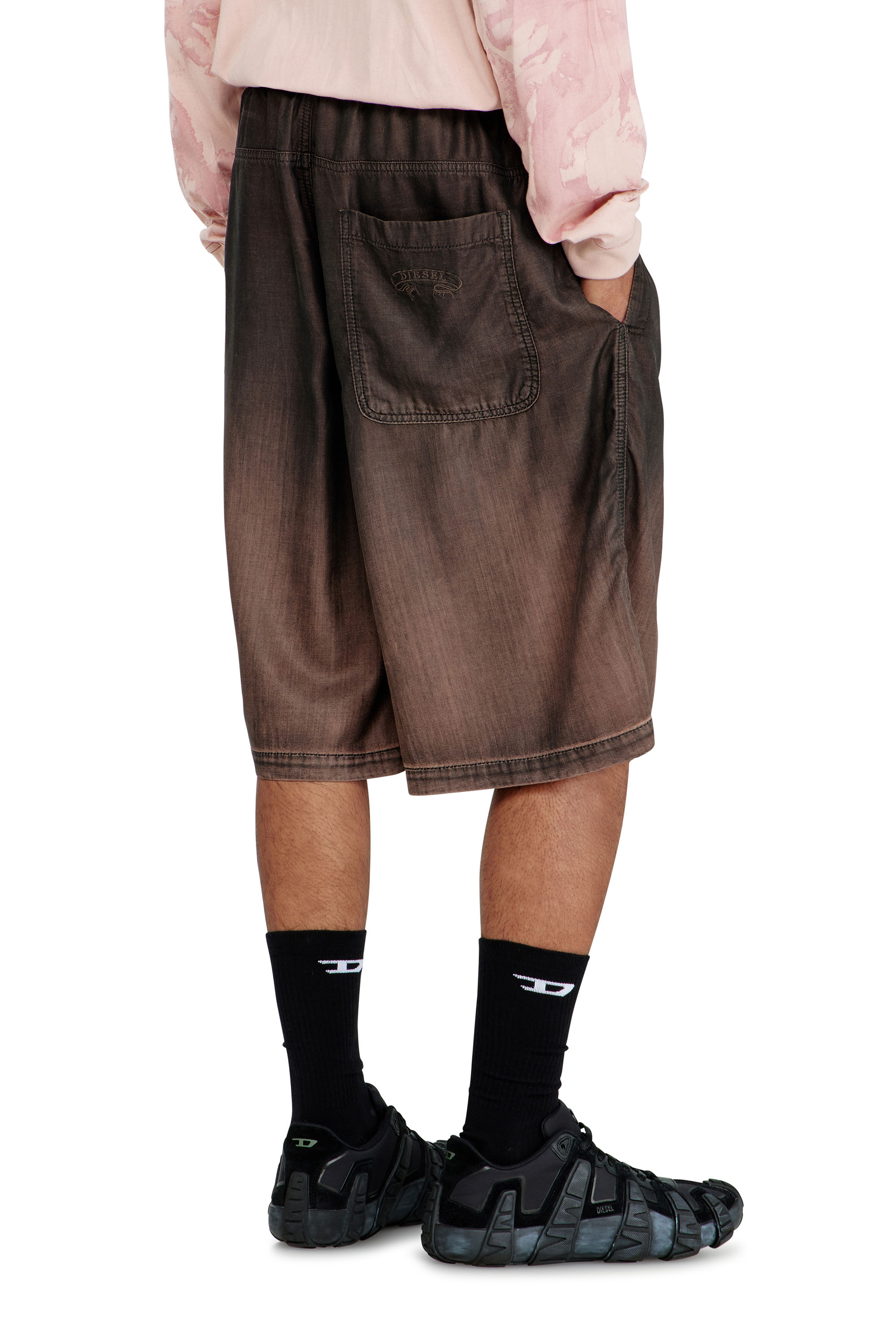 Diesel - D-RODER-SHORT-S, Unisex's Relaxed bermuda shorts in fluid coated denim in Brown - 3