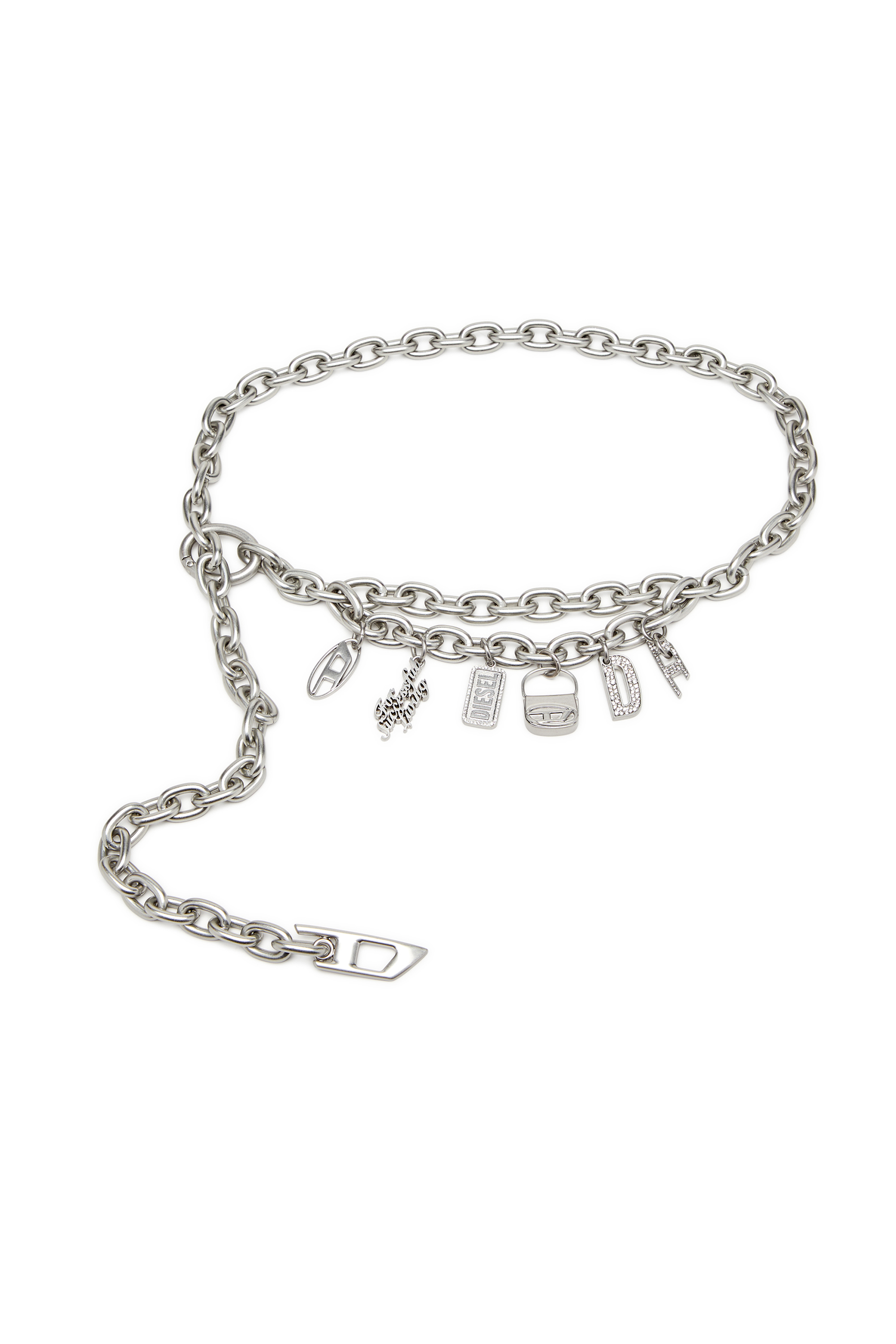 Diesel Women's Silver - 1Cm Chain Belt With Logo Charms - Belts - Woman Uni