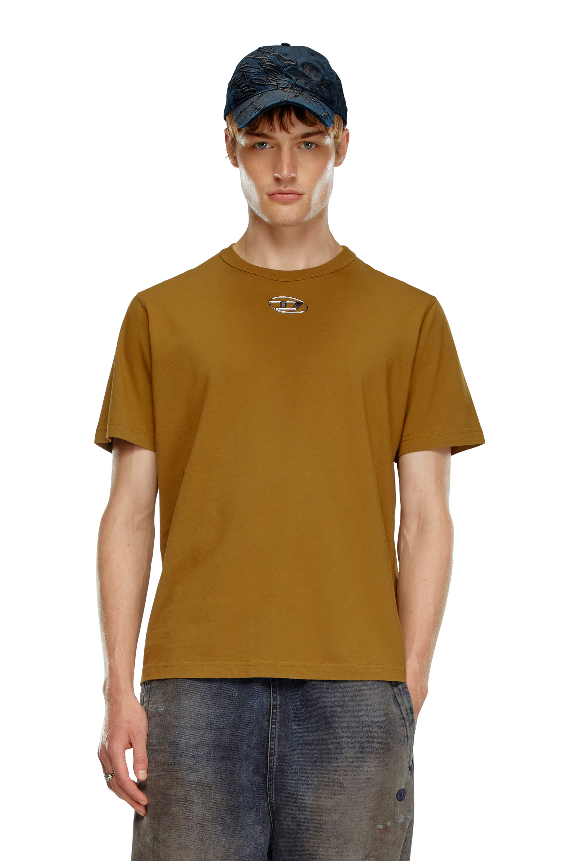 Shop Diesel T-shirt With Injection Moulded Logo In Marrone