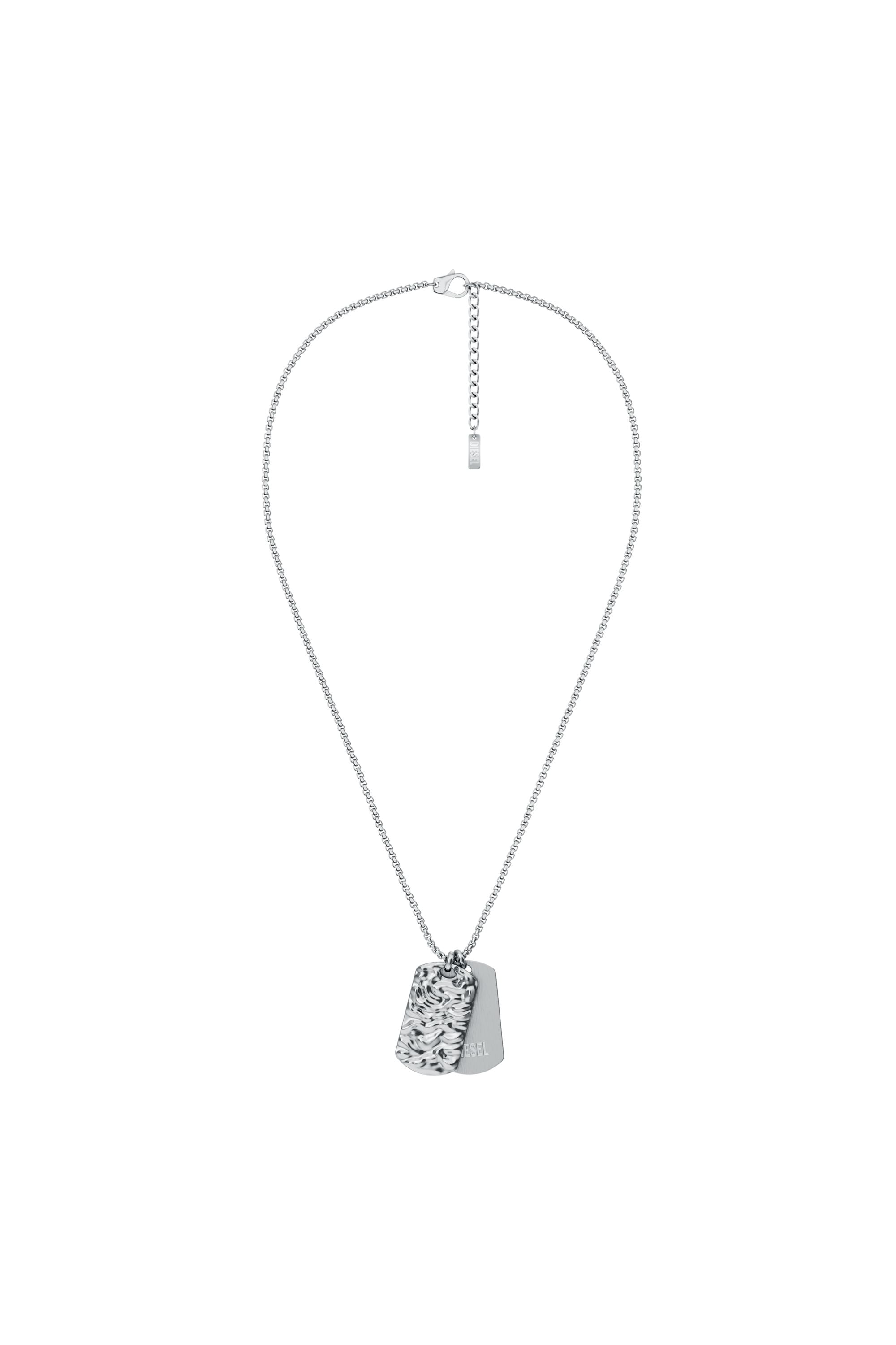 Diesel Stainless Steel Dog Tag Necklace In Silver