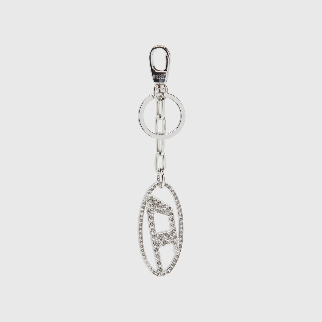 Diesel - Metal Oval D keyring with crystals - Charms and Keyrings - Woman - Silver