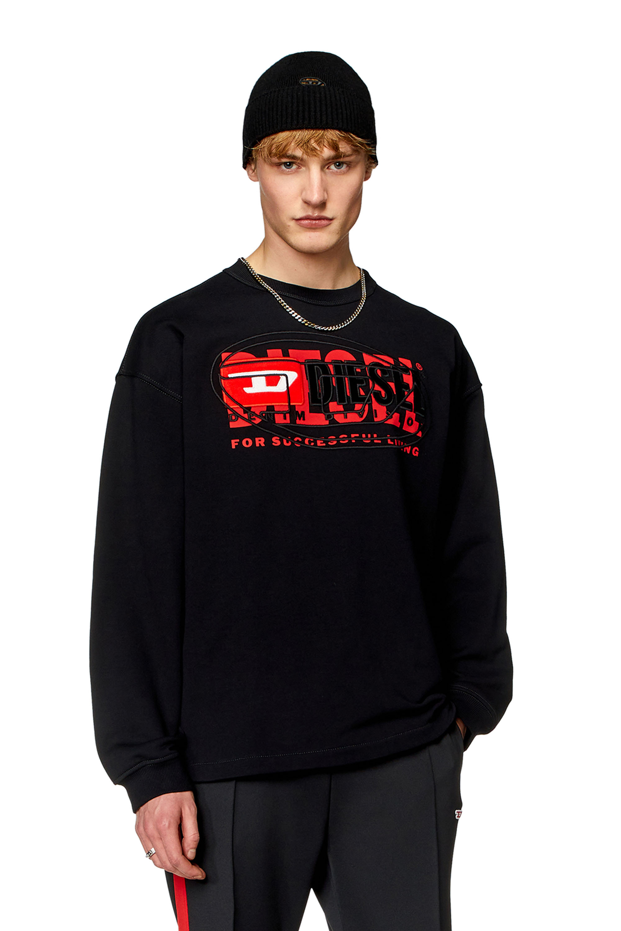 Diesel - Sweat-shirt avec logos superposés - Pull Cotton - Homme - Noir