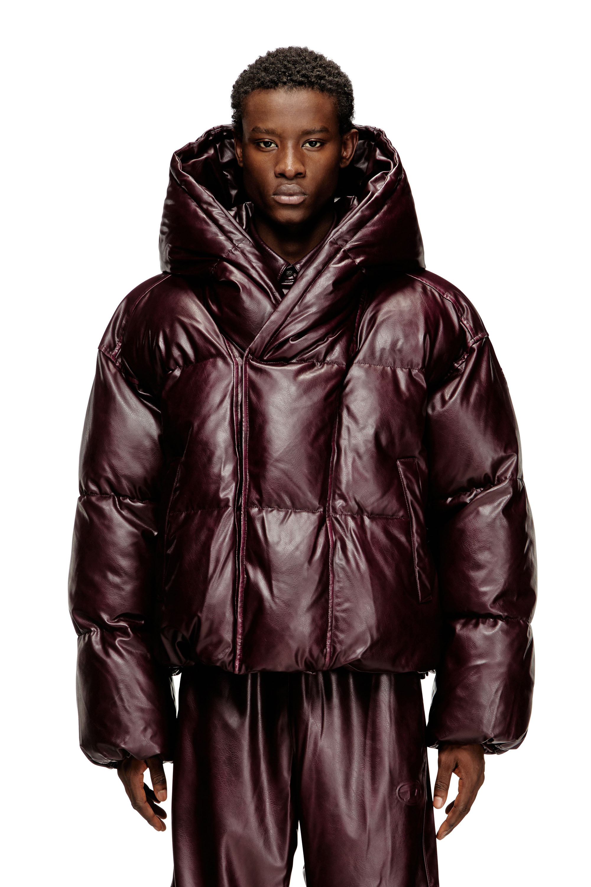 Diesel Homem Vermelho - Hooded Puffer Jacket In Burgundy - Winter Jackets - Man Tamanho 46