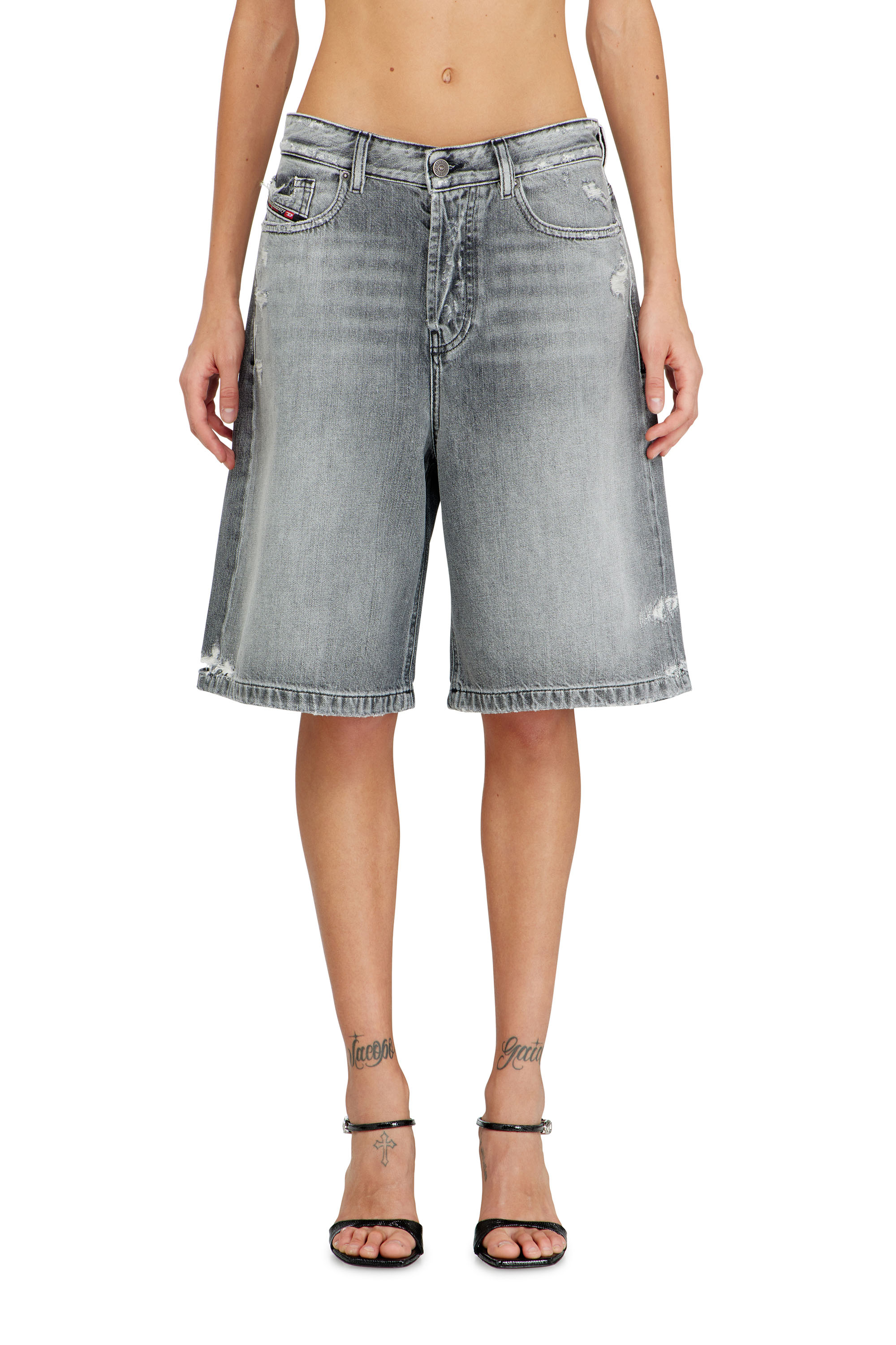 Diesel - DE-SIRE-SHORT, Woman's Denim shorts with frayed hems in Grey - 2