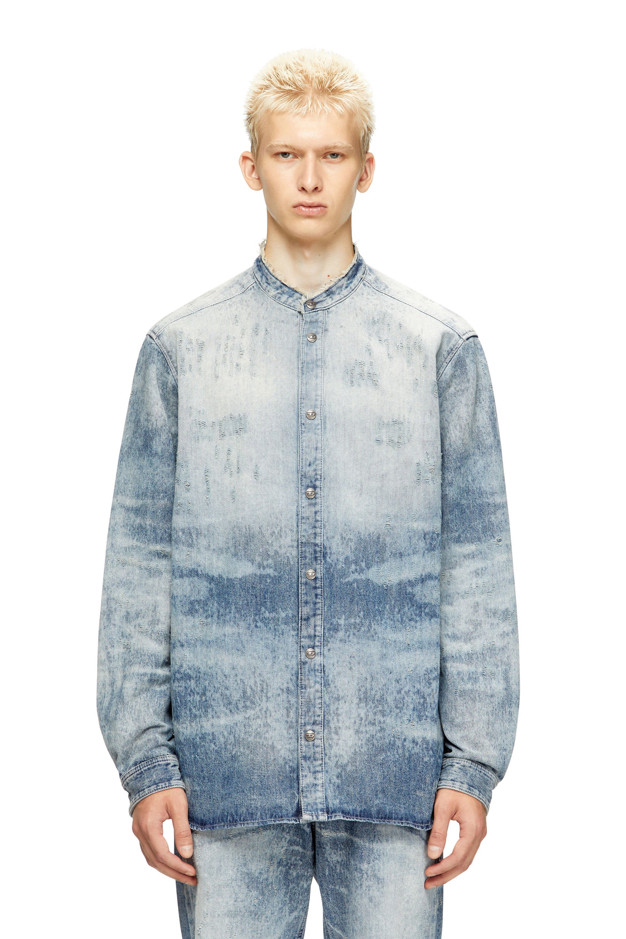 Diesel – Shirt in distressed honeycomb denim – Denim Shirts – Man – Blue Diesel – Shirt in distressed honeycomb denim – Denim Shirts – Man – Blue