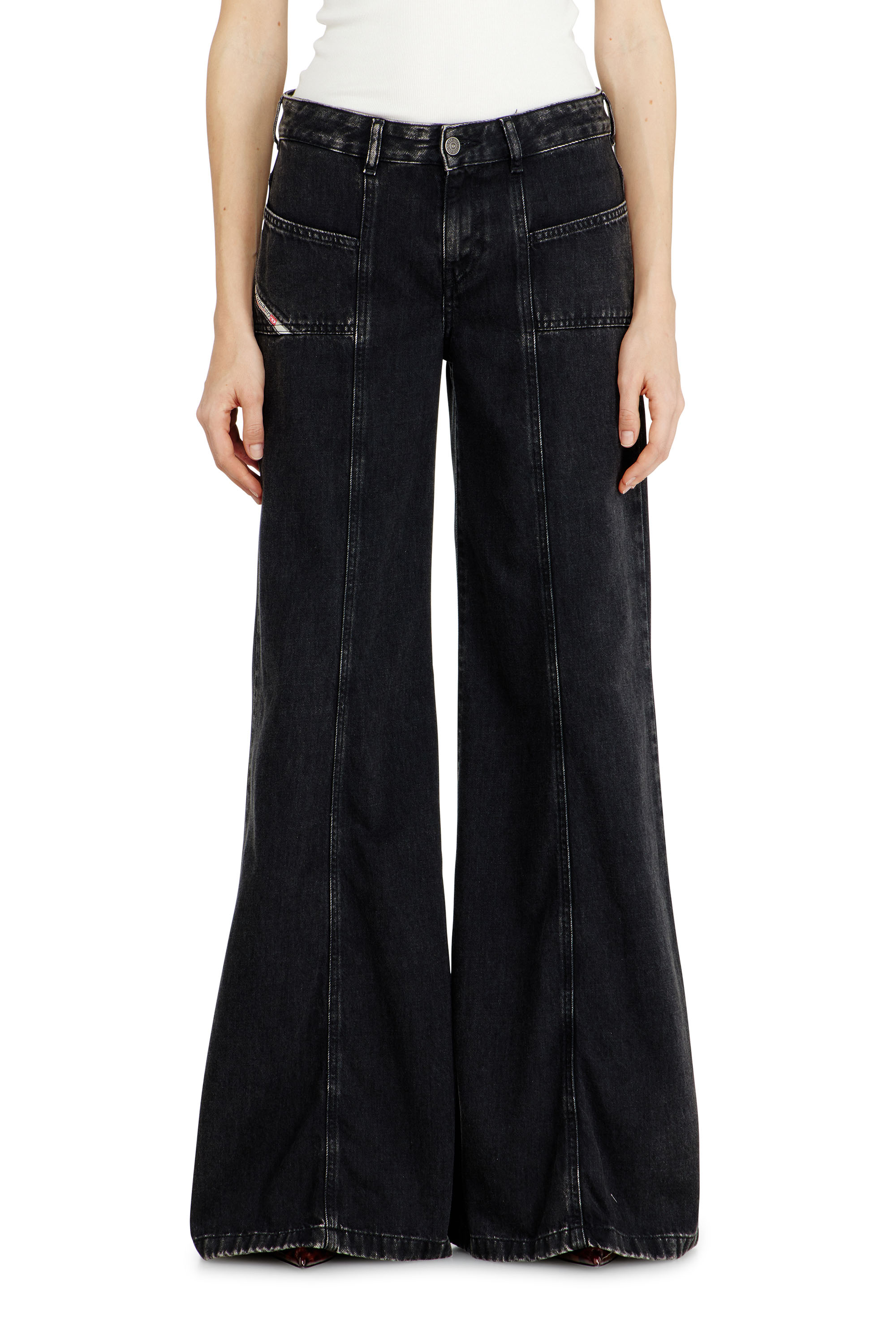 Diesel Nero Donna Jeans Flare Vita Bassa D-Akii, /Grigio Scuro, Chiusura Con Zip Taglia 23