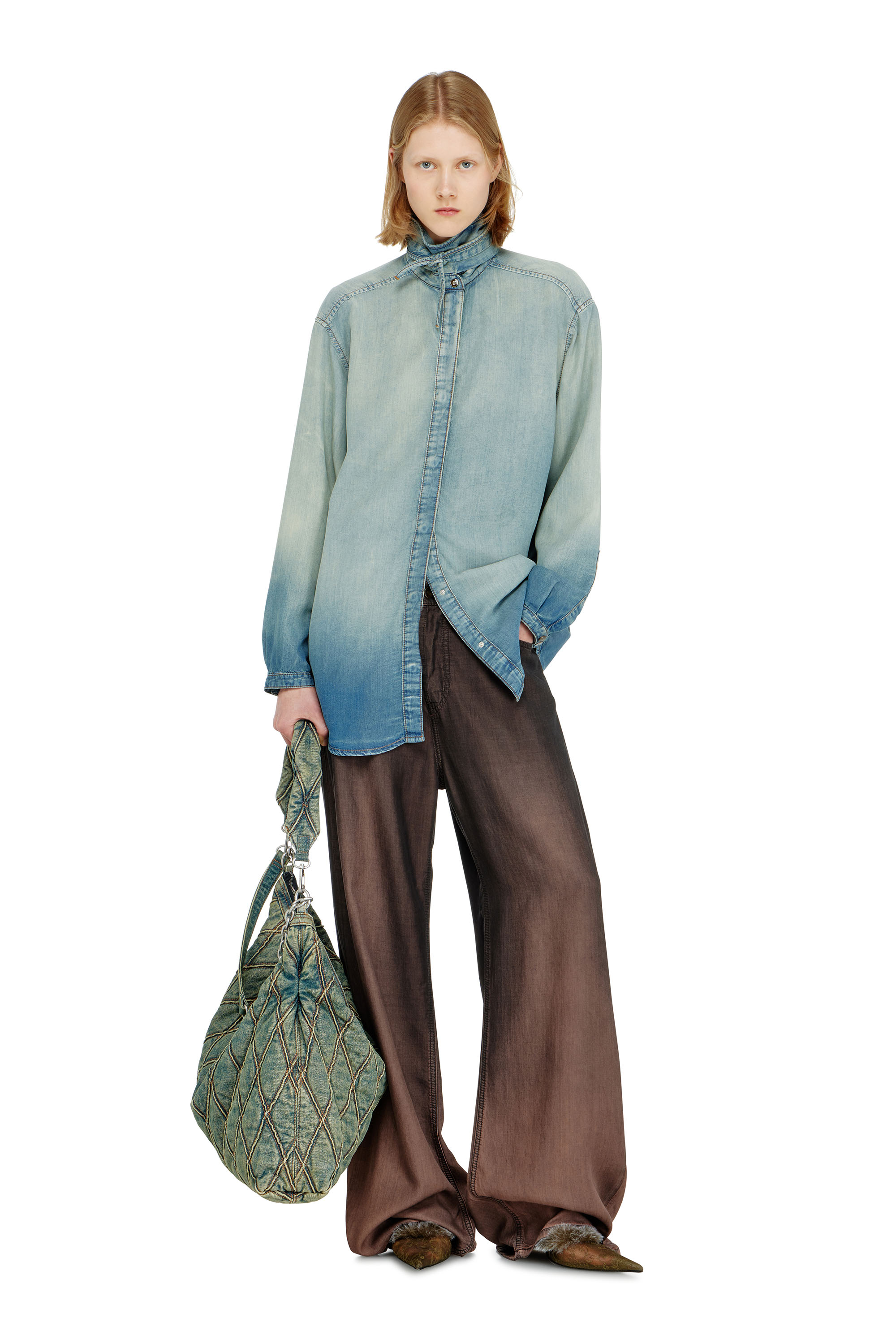 Diesel - DE-ARVEN-S1, Woman's Shirt in marbled fluid denim in Light Blue - 1
