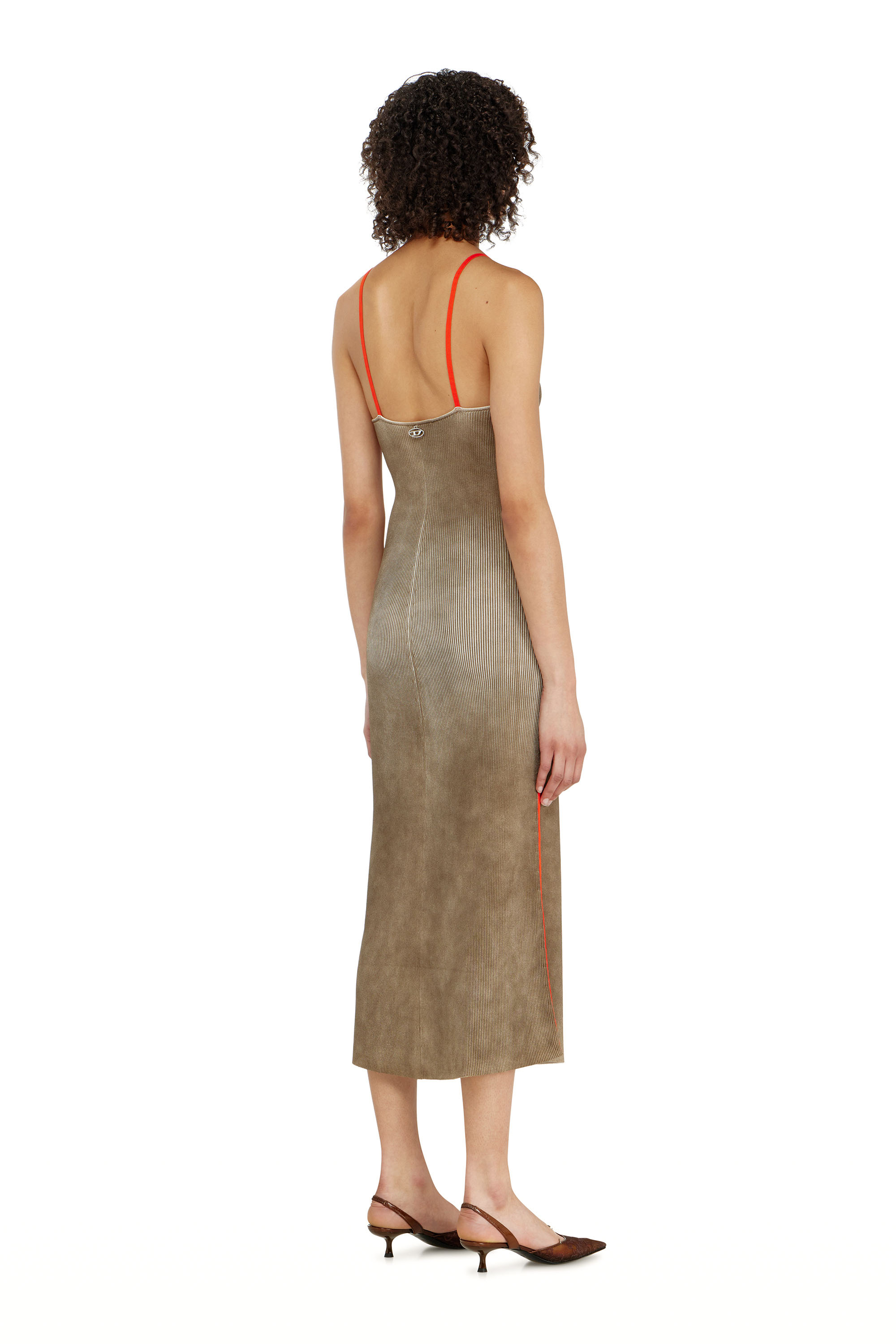Diesel - M-SARMELA, Woman's Rib-knit midi cami dress with contrast bands in Red/Brown - 4