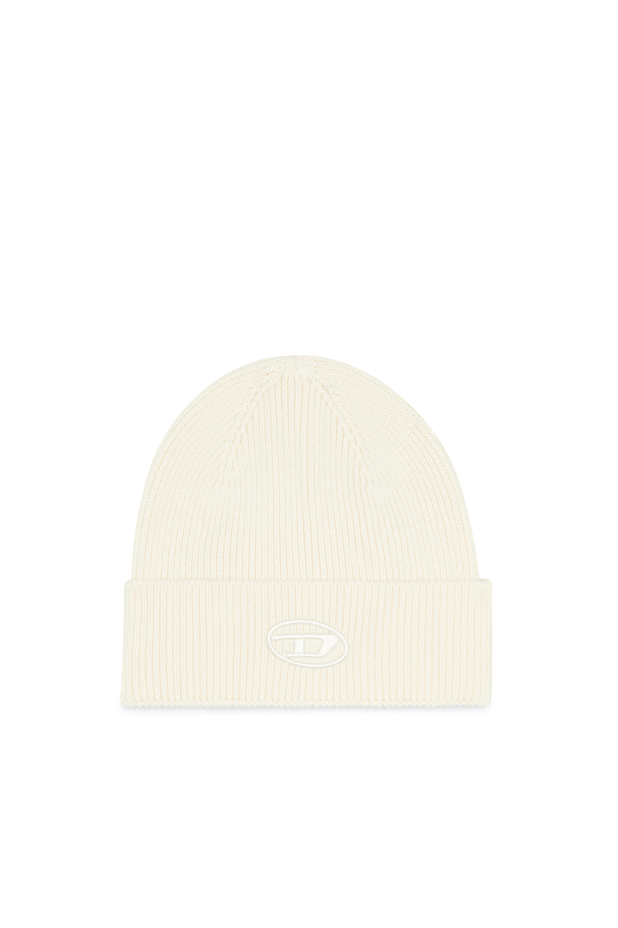 Diesel K-coder-fully B Logo Embroidered Beanie In Bianco
