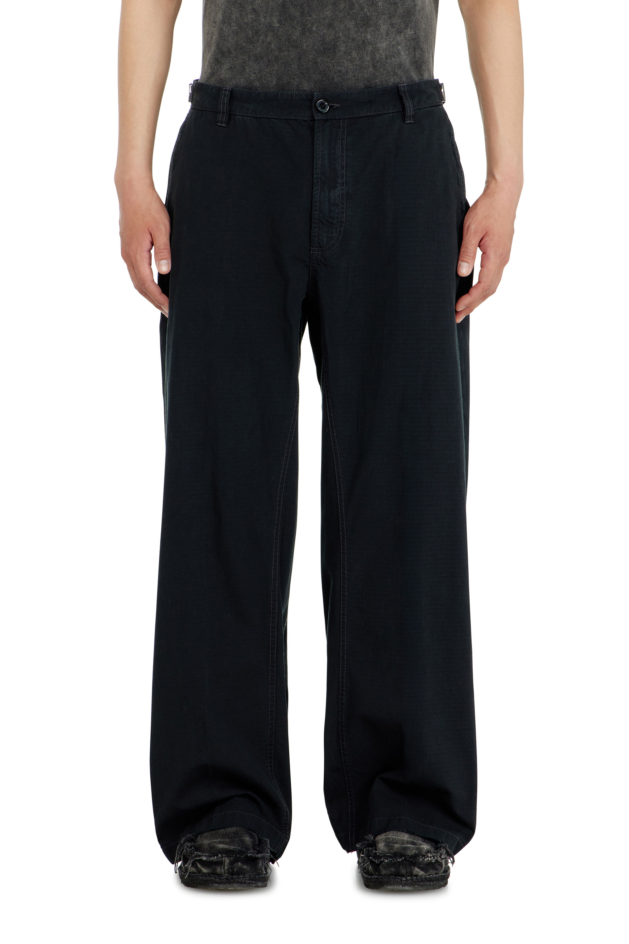 Diesel - Cotton ripstop pants with side buckles - Pants - Man - Black