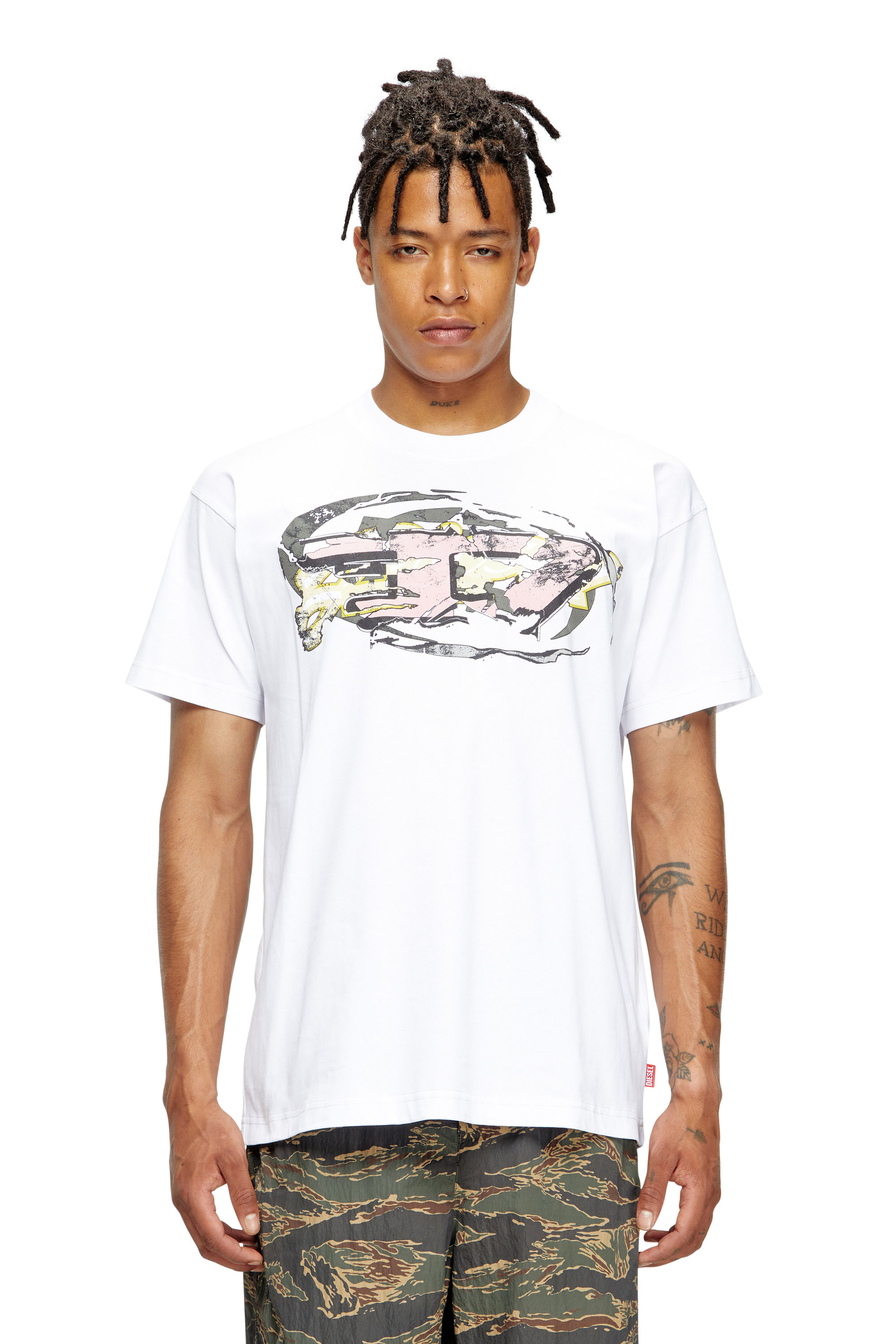 Diesel Men's White - T-Shirt With Oval D Logo - T-Shirts - Man