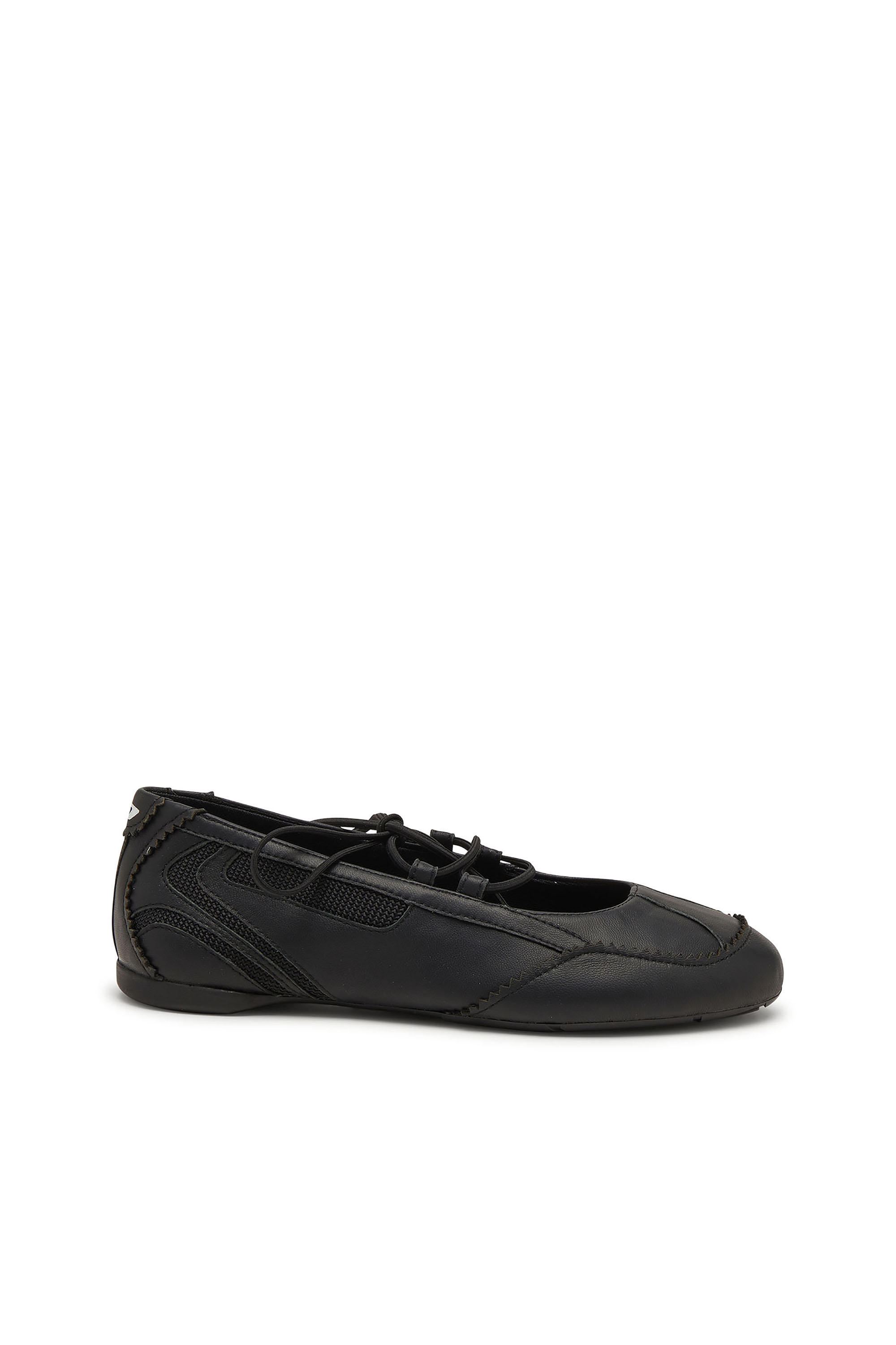 Diesel Ženský Čierna - D-Mile-Lace-Up Ballet Flats In Leather And Mesh - Flats - Woman Veľkosť 39