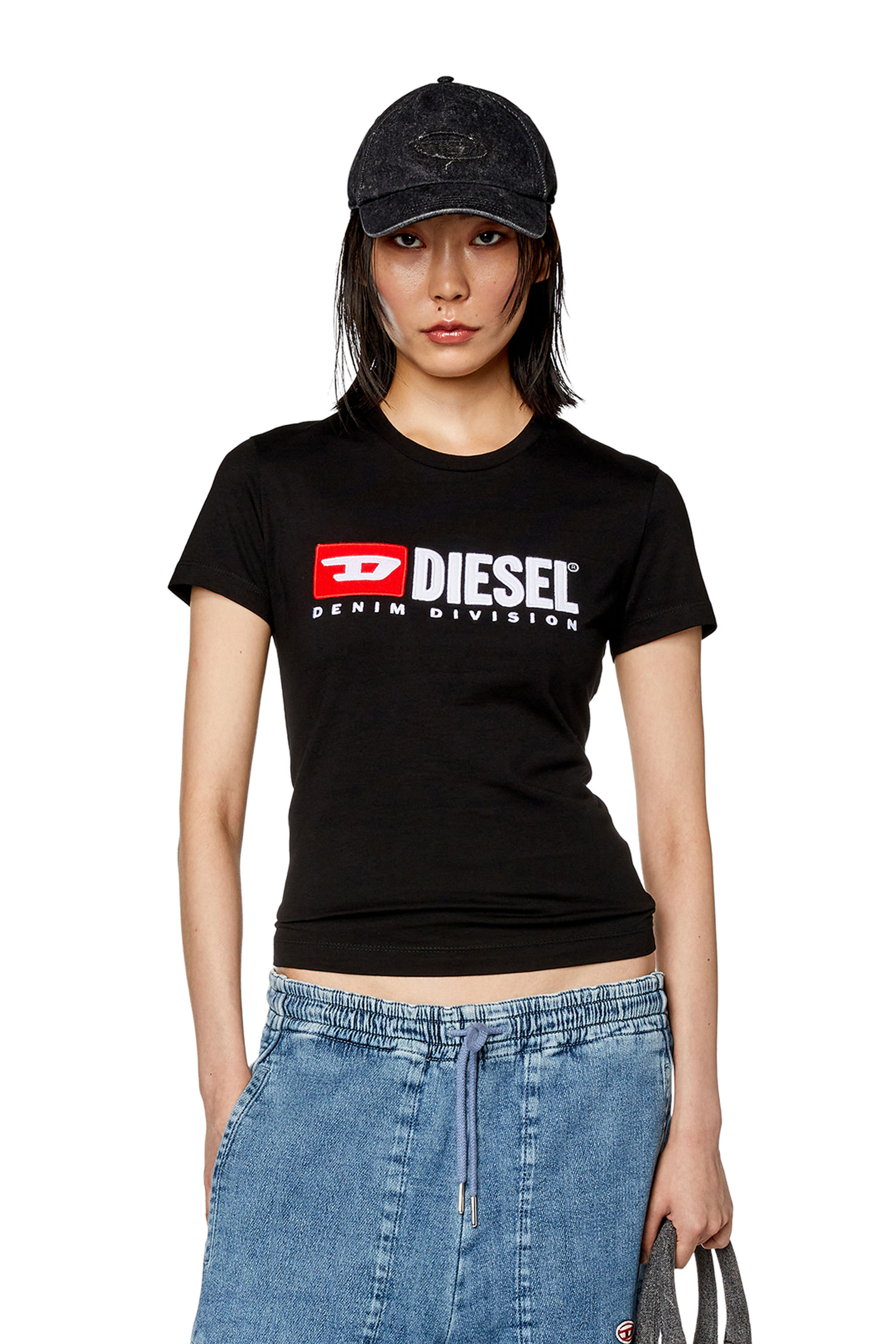 Diesel - T-shirt with Diesel patches - T-Shirts - Woman - Black