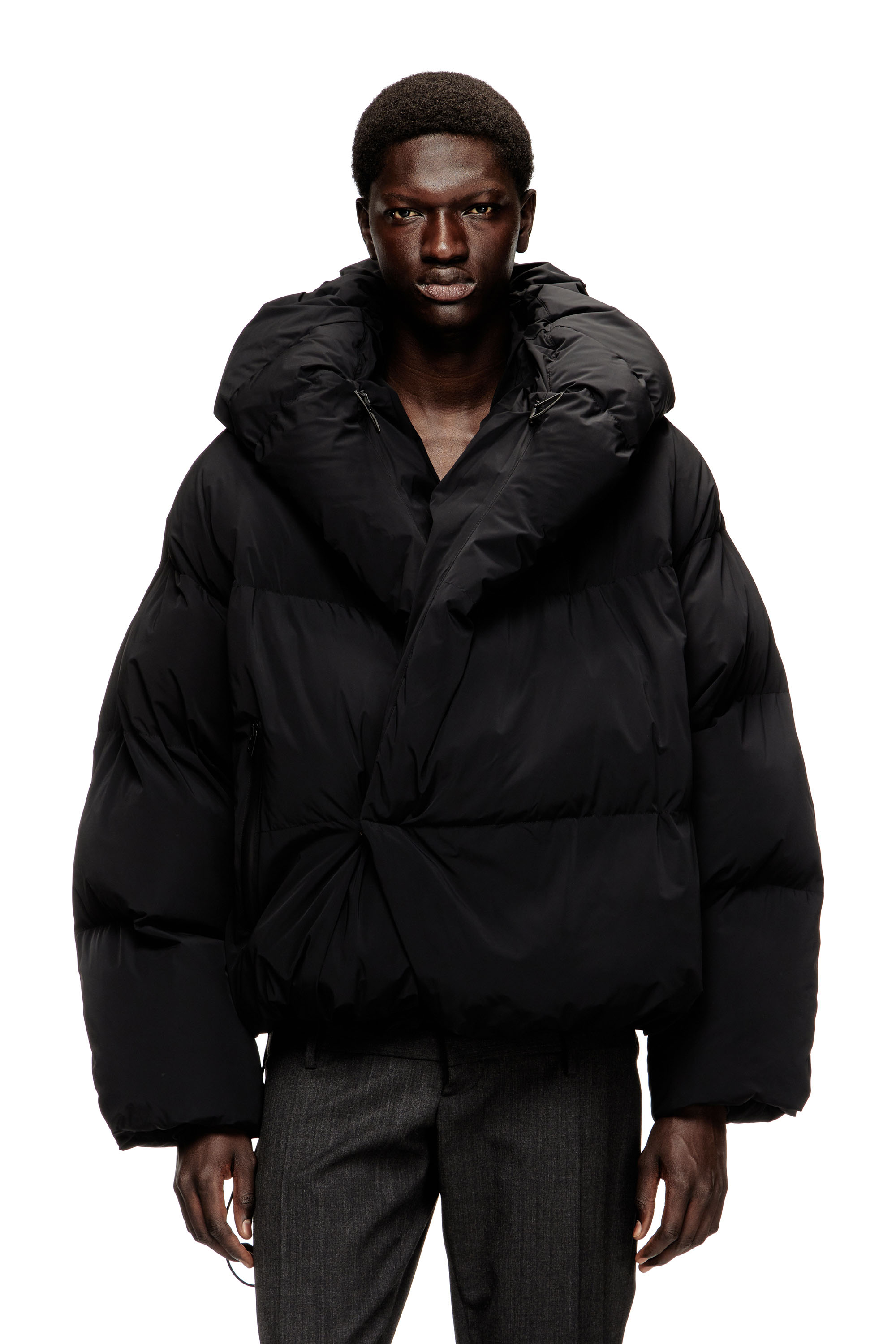 Diesel Wrap Puffer Jacket In Stretch Nylon In Black