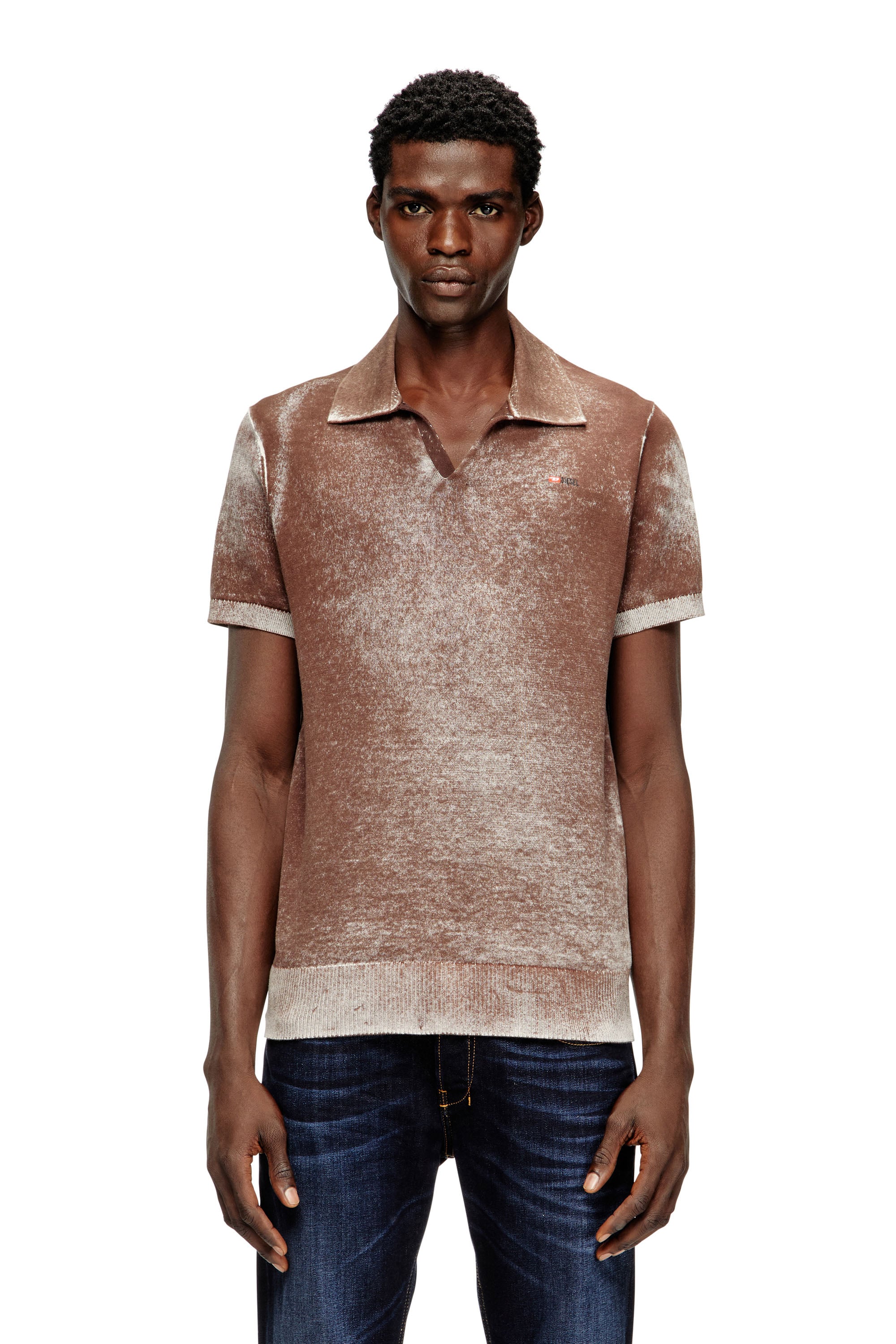 Diesel - Knit polo shirt with faded reverse print - T-Shirts - Man - Brown