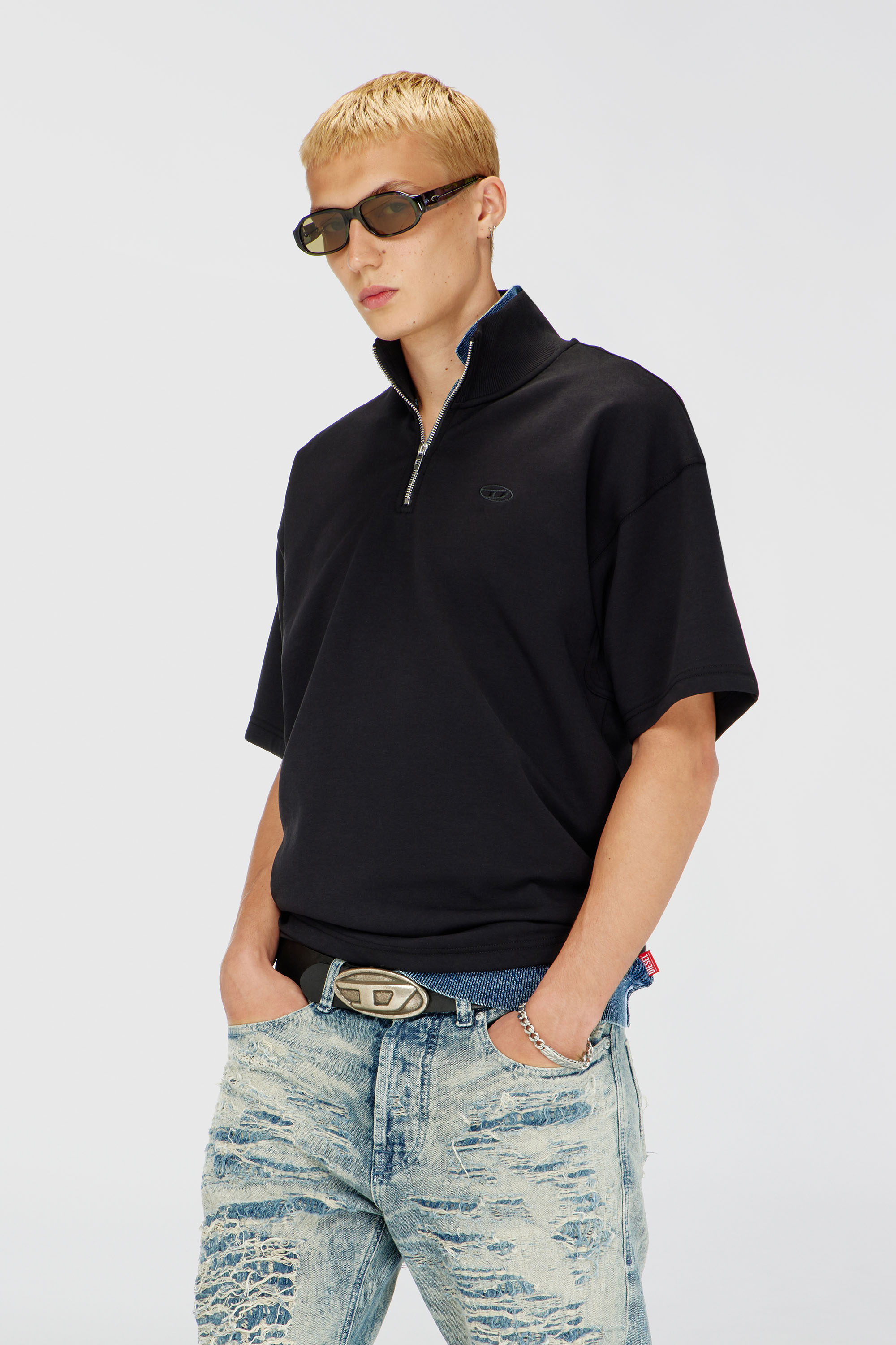 Diesel - Short-sleeve half-zip sweatshirt in light scuba - Sweaters - Man - Black