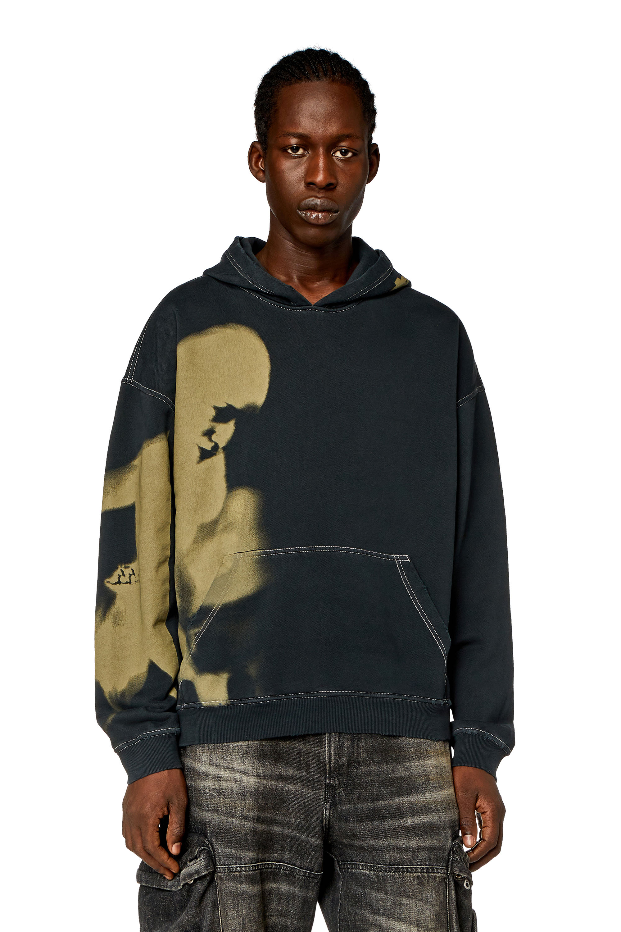 Diesel - Distressed hoodie with smudgy print - Sweaters - Man - Black