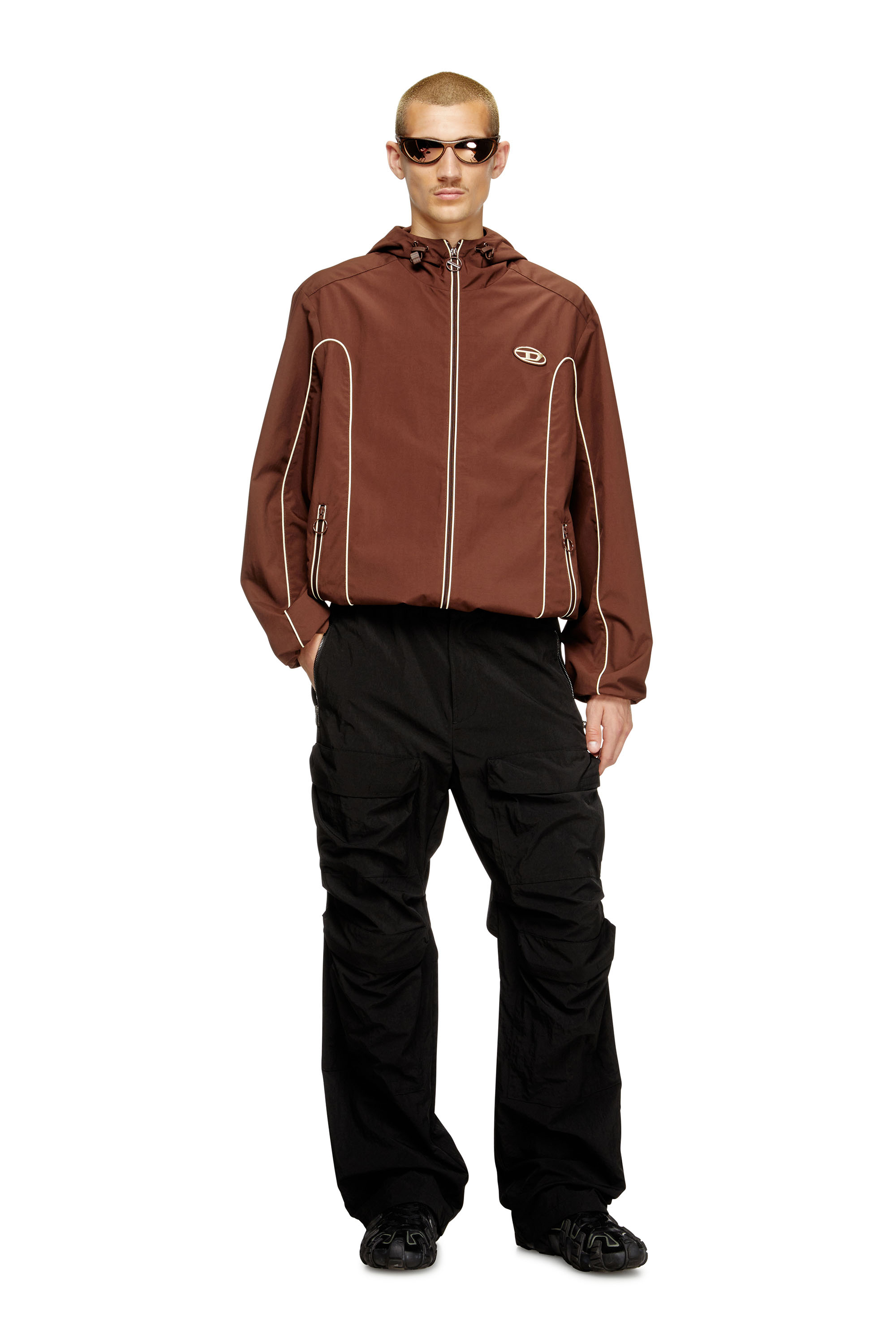 Diesel - J-HIVES, Man's Windbreaker with contrast piping in Brown - 2