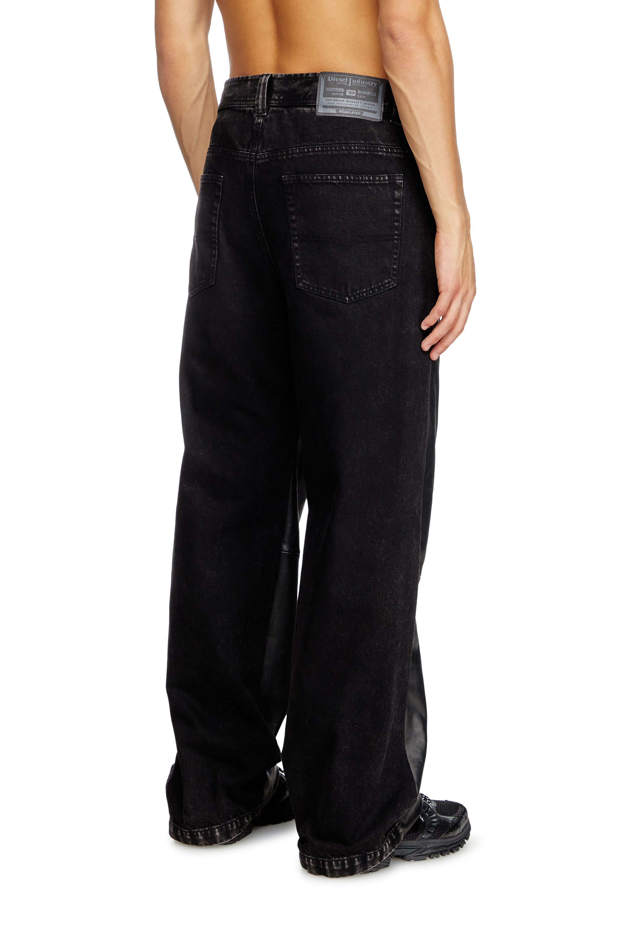 Diesel - P-OCHS, Man's Hybrid denim and leather pants in Black - 3