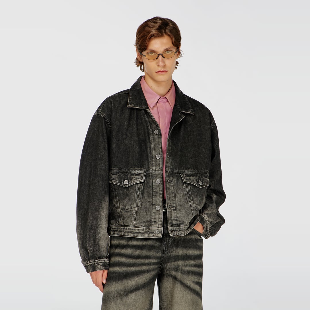 Diesel - Trucker jacket in dirty-effect denim - Denim Jackets - Man - Black