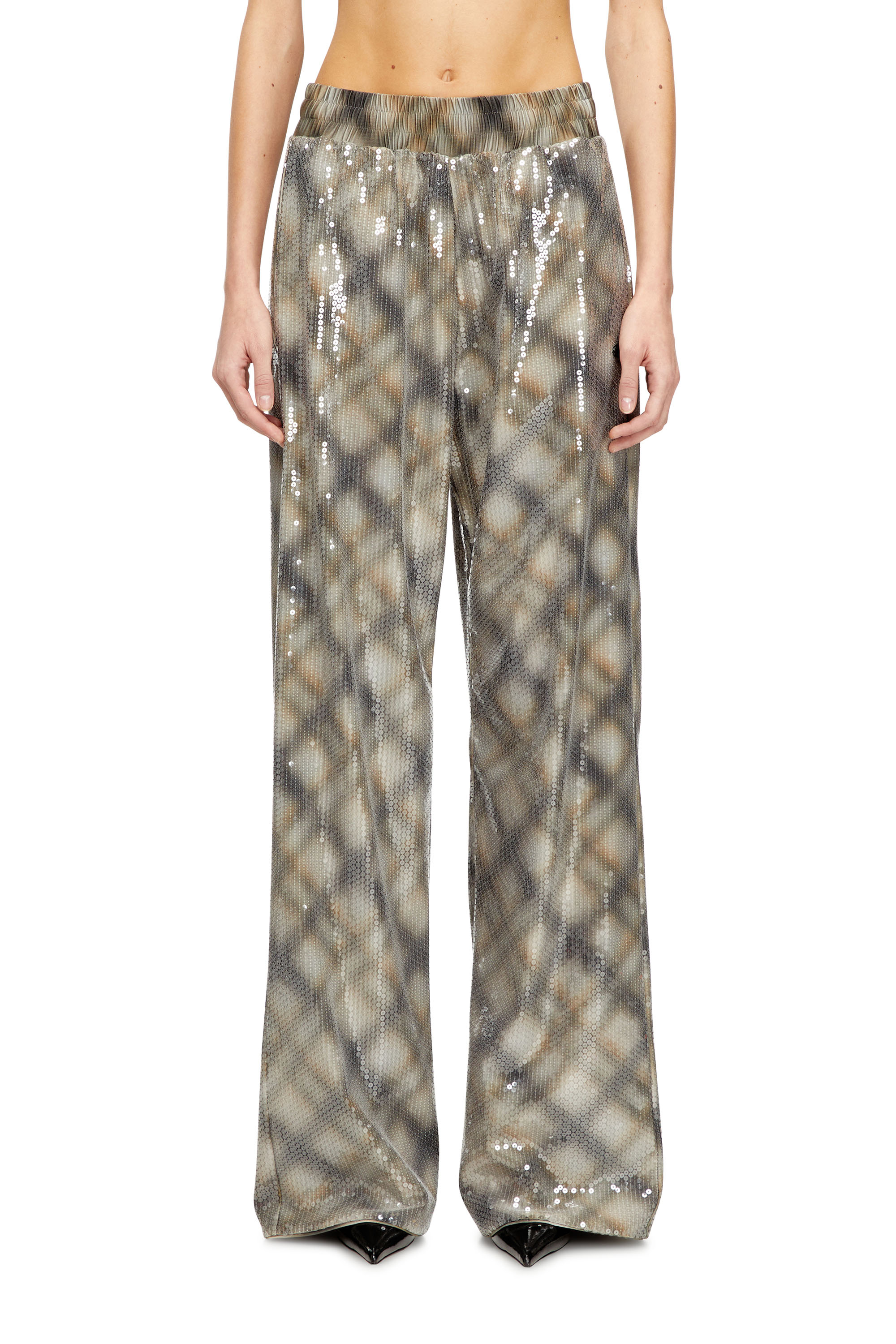 Diesel - P-ERQUEEN, Woman's Sequined pants in with plaid design in Beige/Grey - 1