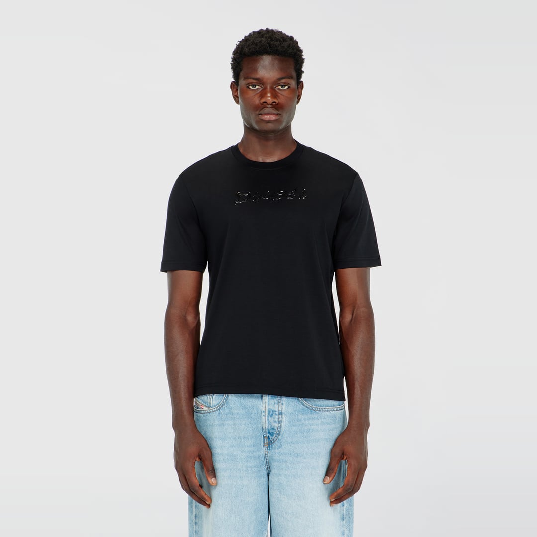 Diesel - Mercerised cotton T-shirt with tonal logo - T-Shirts - Man - Black