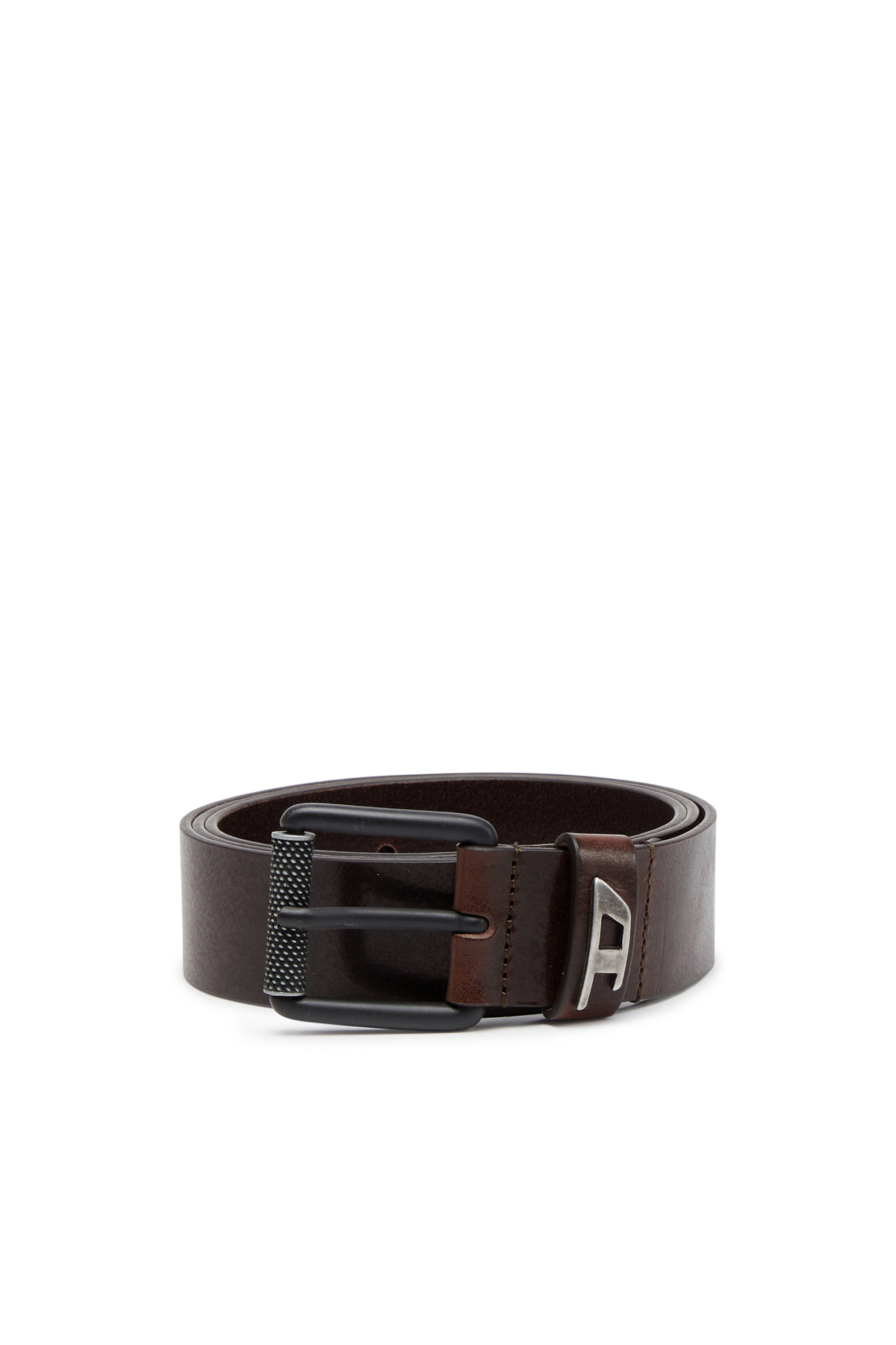 Diesel - Shiny leather belt with logo loop - Belts - Man - Brown