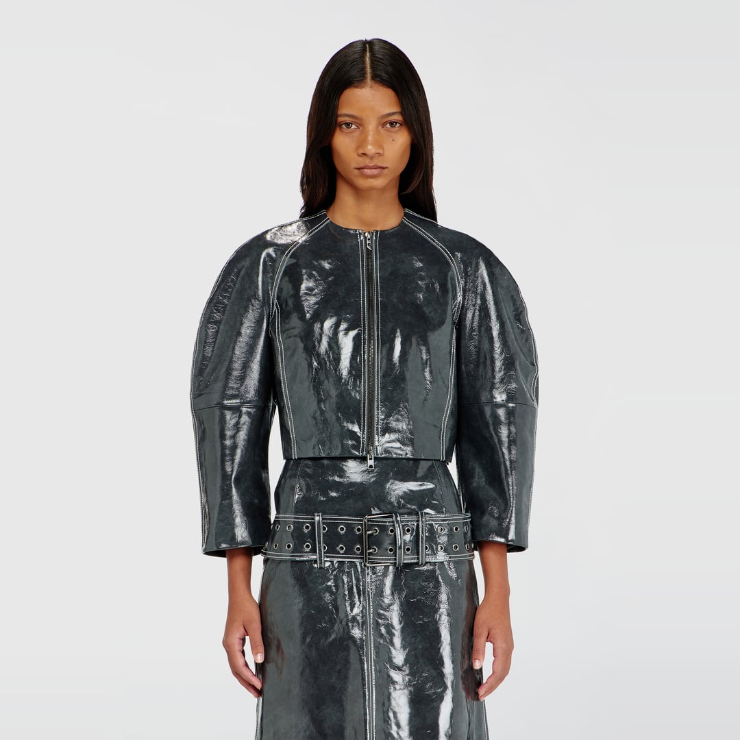 Diesel - Patent-leather jacket with cocoon sleeves - Leather jackets - Woman - Grey