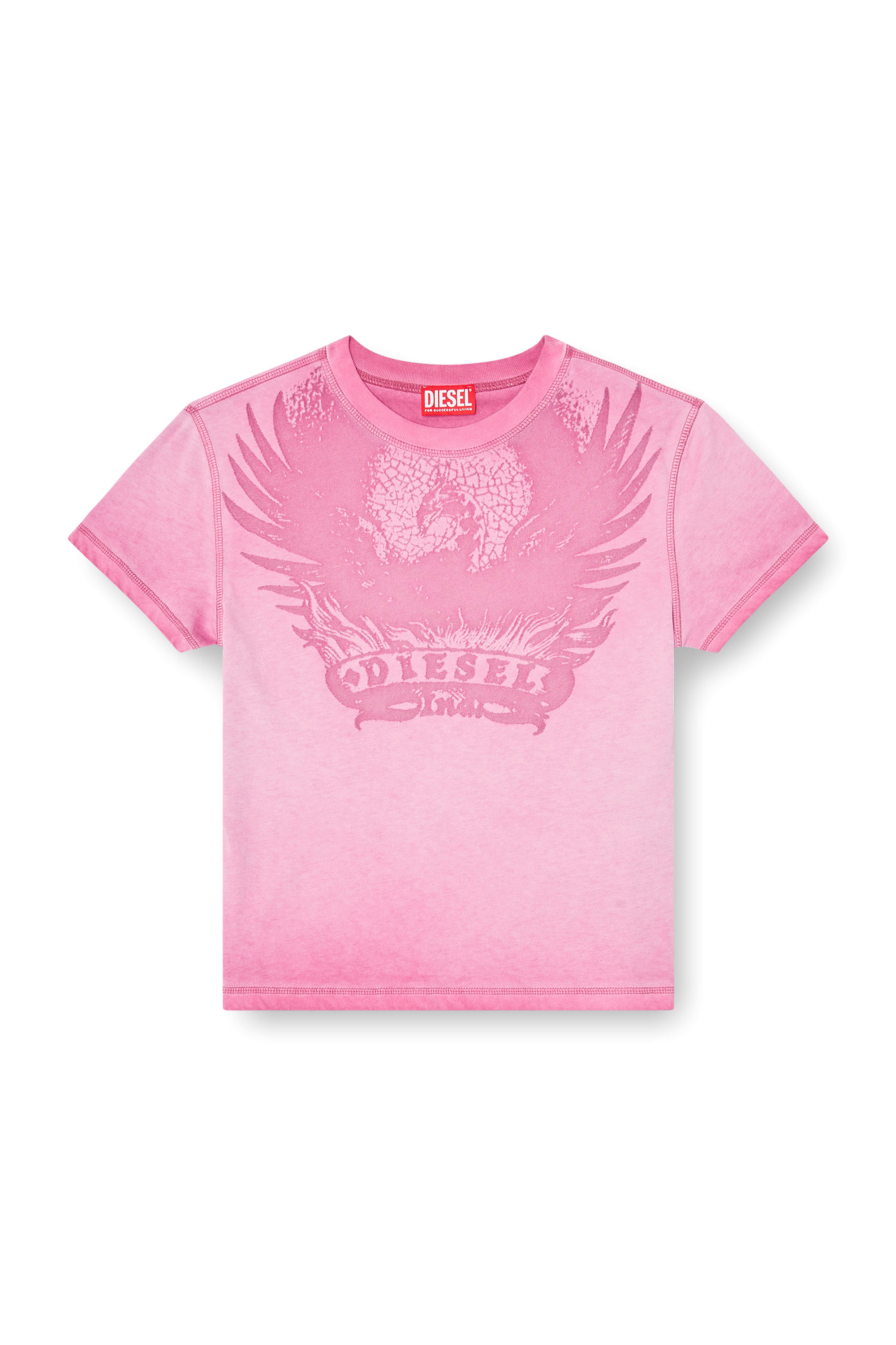 Diesel - T-ILA-AA7, Woman's Slim T-shirt with d&eacute;vor&eacute; Phoenix in Hot pink - 3