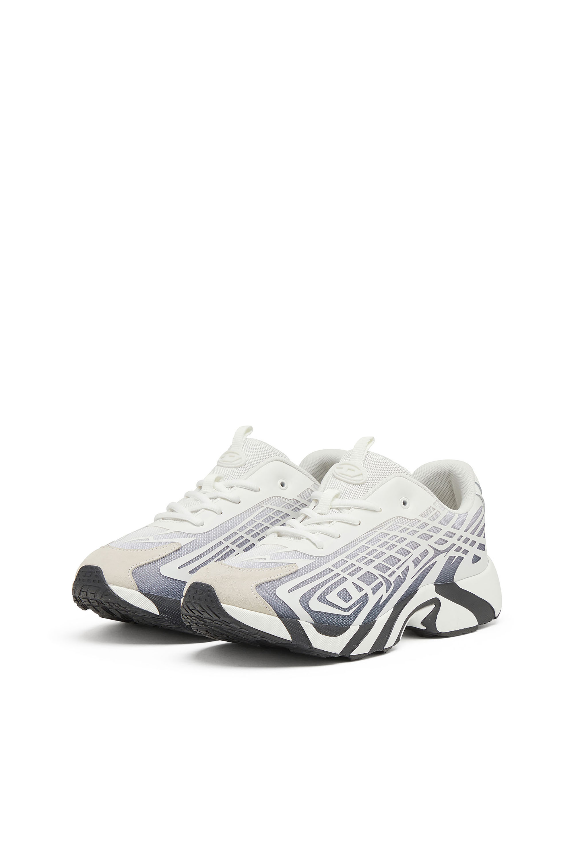Diesel - S-D-VIT'S 500 LOW, Man's D-Vit-Sneakers in striped d&eacute;grad&eacute; mesh in White/Grey - 7