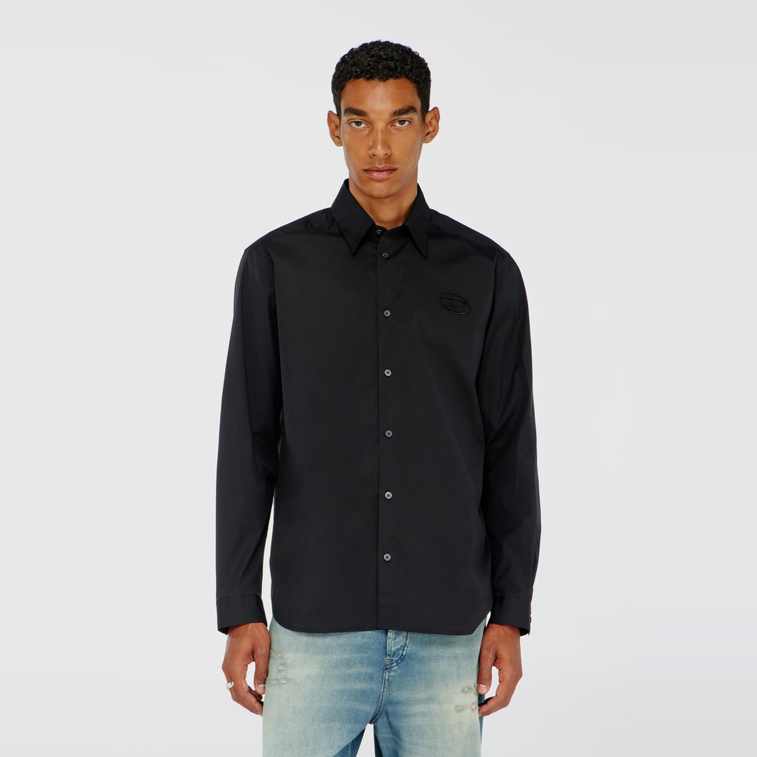 Diesel - Stretch poplin shirt with embroidery - Shirts - Man - Black