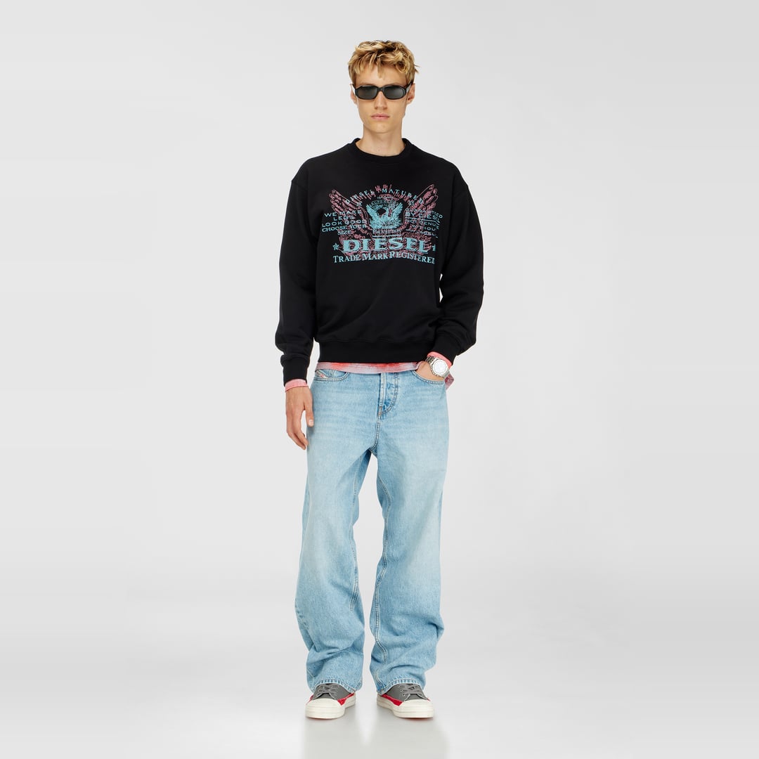 Diesel - Sweat-shirt en coton avec imprimé graphique - Pull Cotton - Homme - Noir