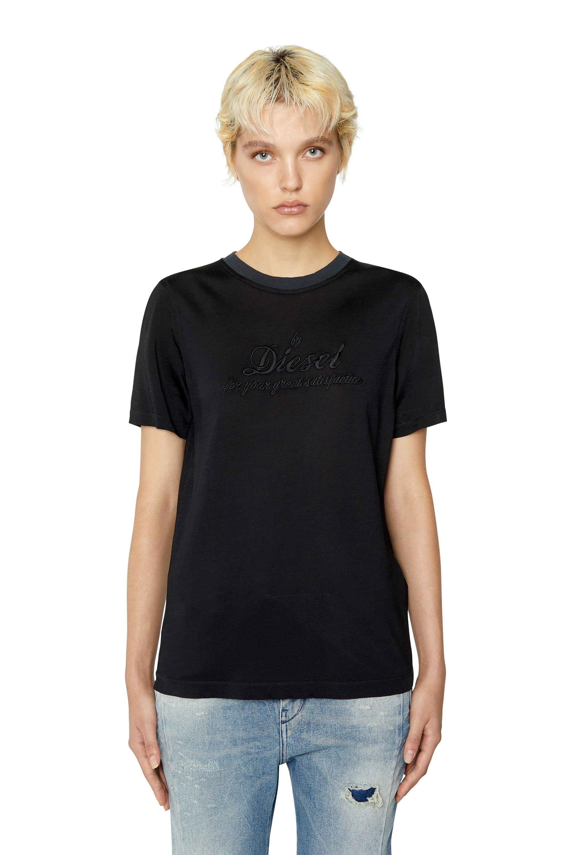 Diesel - T-shirt con slogan ricamato - T-Shirts - Donna - Nero