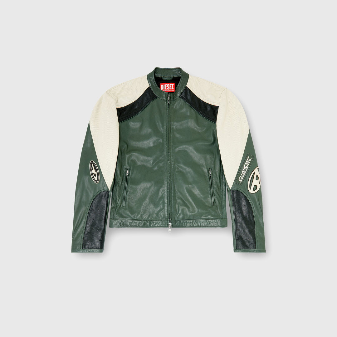 Diesel - Veste biker en cuir perforé bicolore - Vestes de cuir - Homme - Polychrome