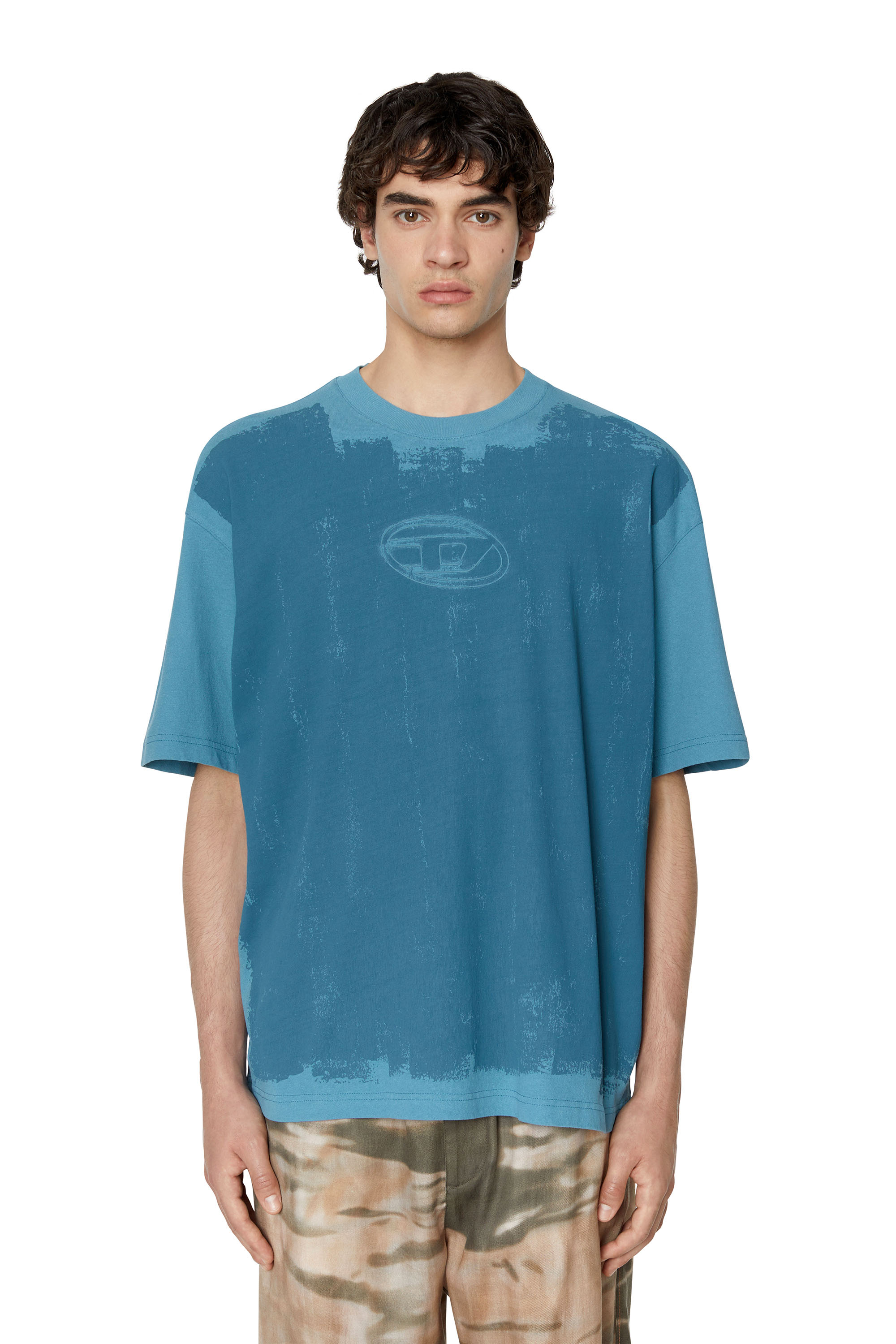 Diesel - T-shirt oversize effetto verniciato con logo - T-Shirts - Uomo - Blu