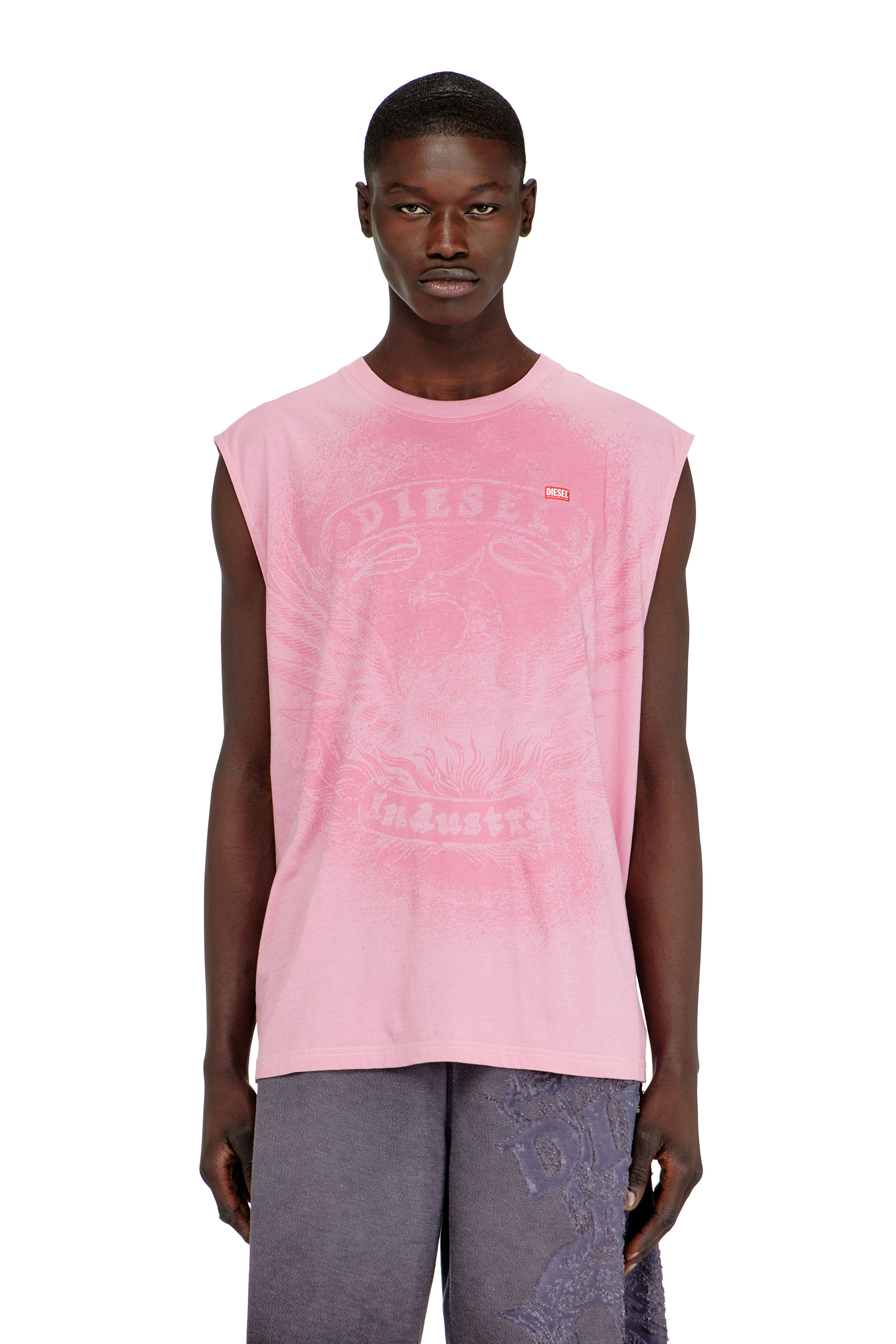 Diesel Rosa Uomo - Top Senza Maniche In Cotone Con Grafica Tono Su Tono - T-Shirts Xxl
