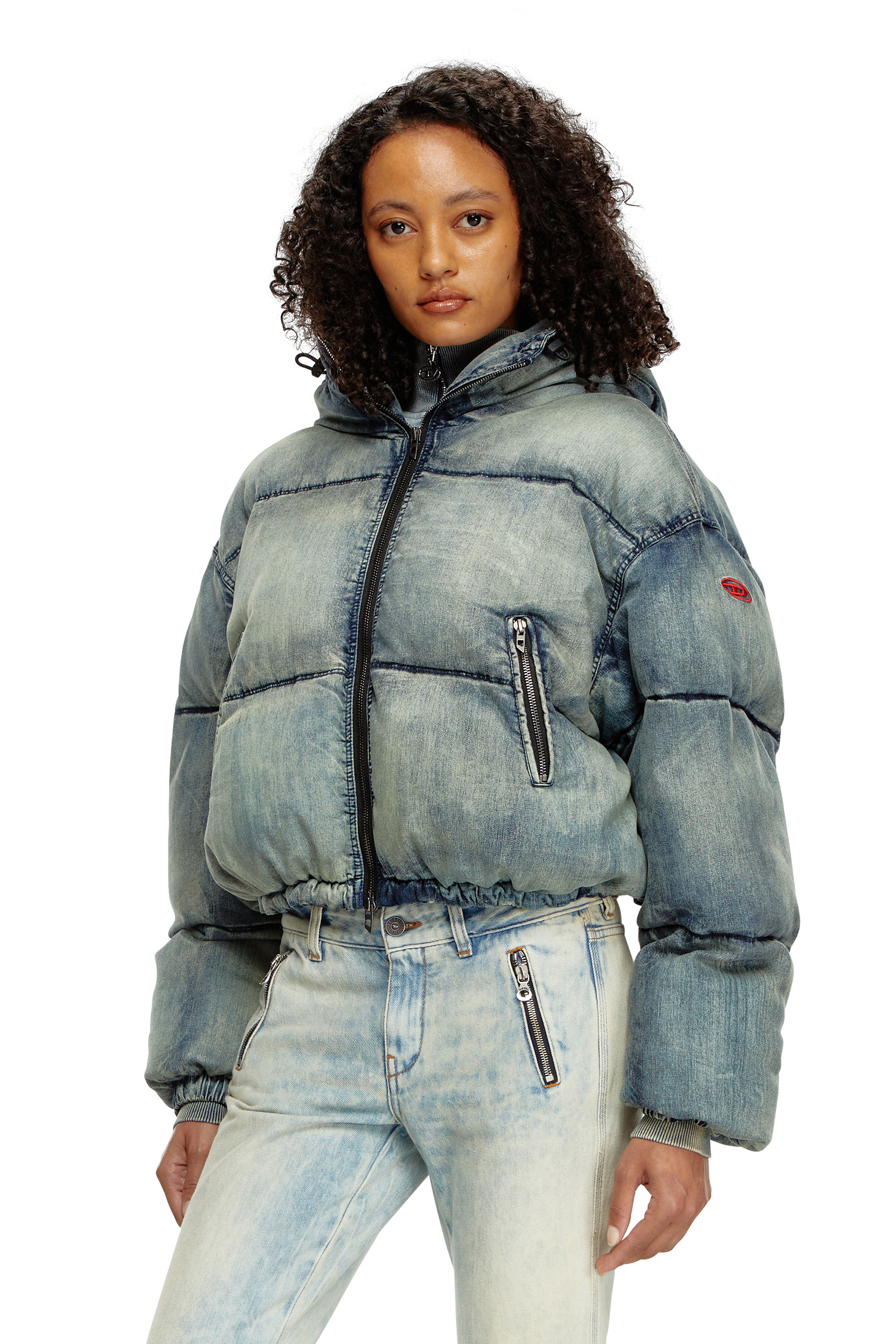 Shop Diesel Cropped Hooded Puffer Jacket In Denim In Blue