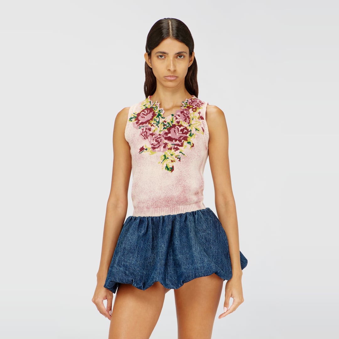 Diesel - Knit vest in floral wool-blend knit - T-Shirts - Woman - Pink