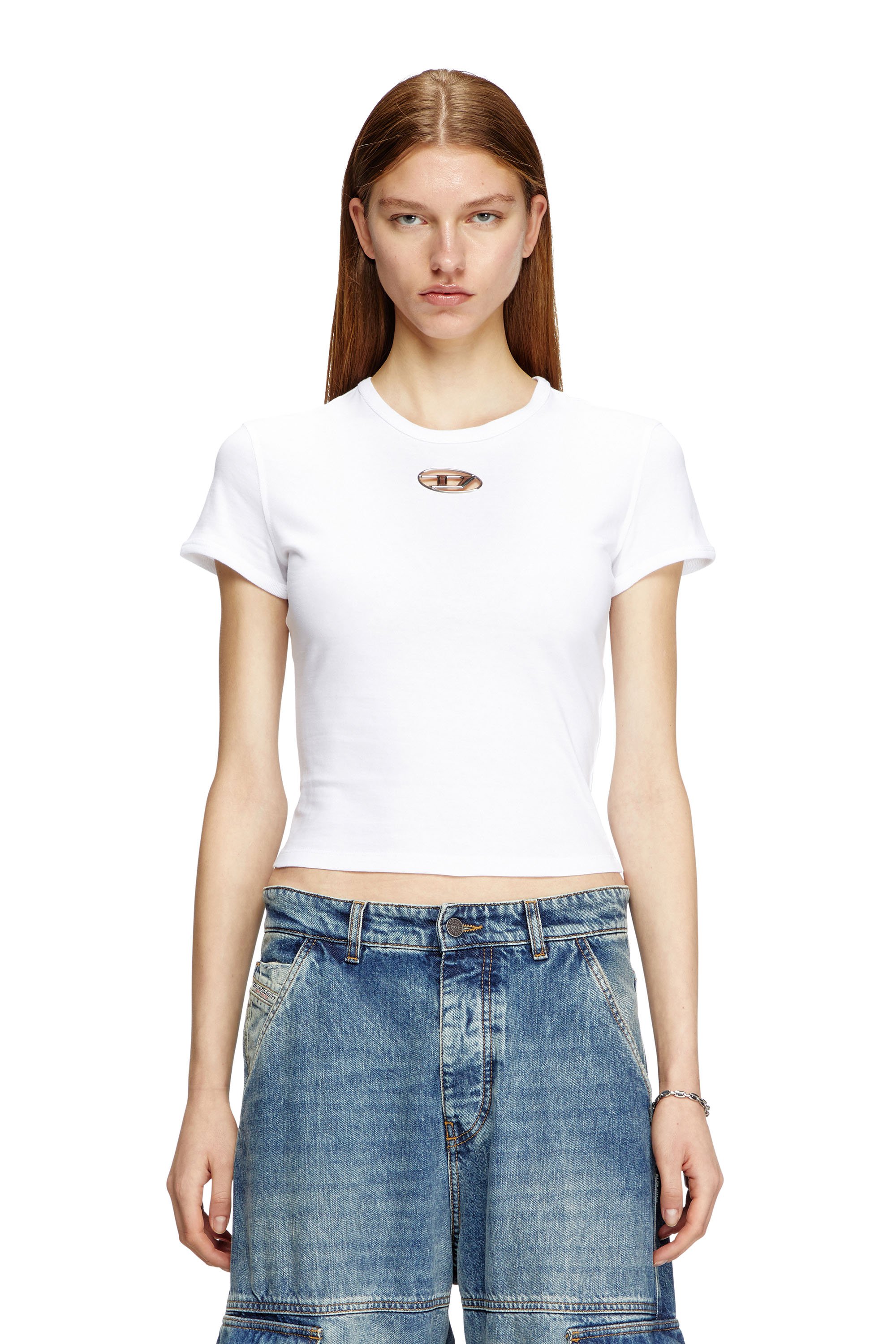 Diesel - Slim fit T-shirt with cut-out Oval D - T-Shirts - Woman - White